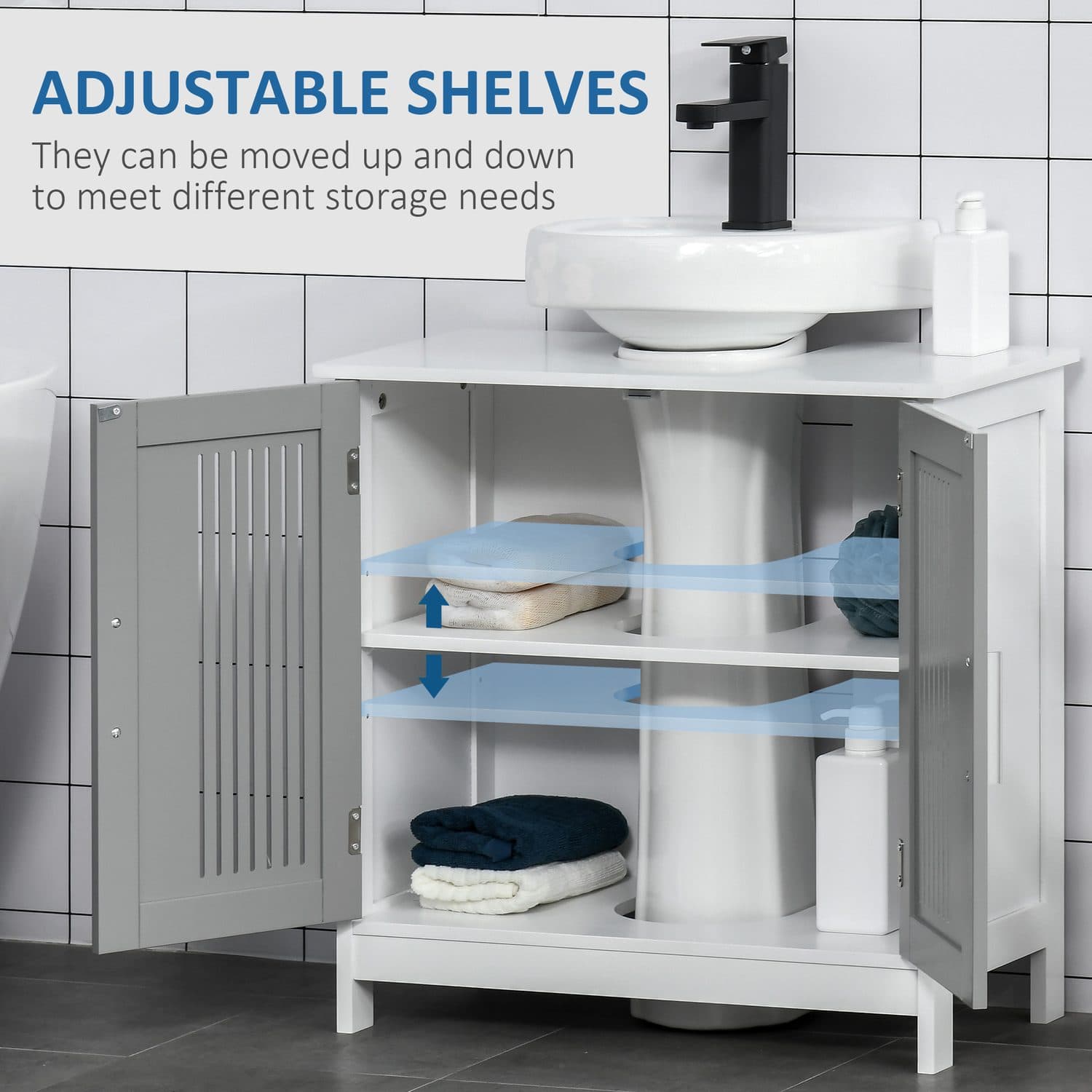 Grey Under-Sink Cabinet with Slatted Double Doors - image 2