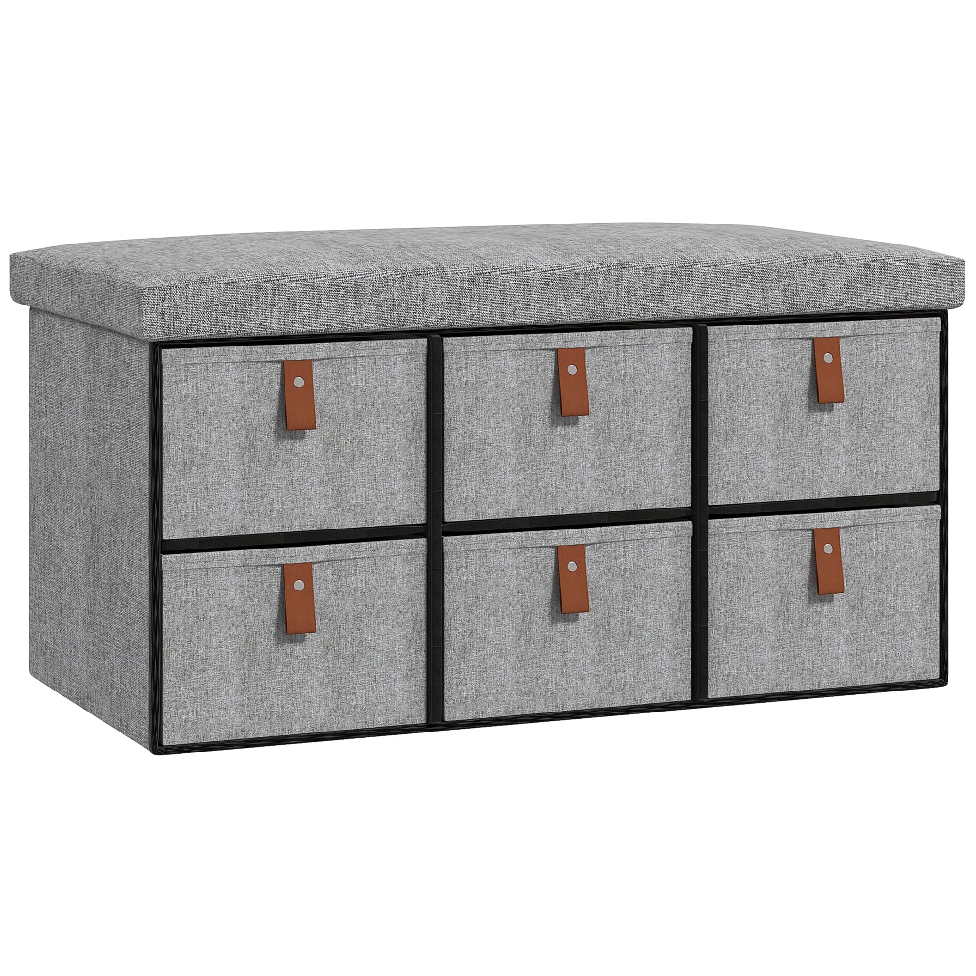 Padded Shoe Bench with Six Fabric Drawers for the Hallway