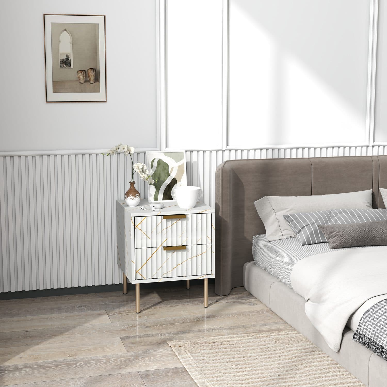Marble-Effect Bedside Table - image 1