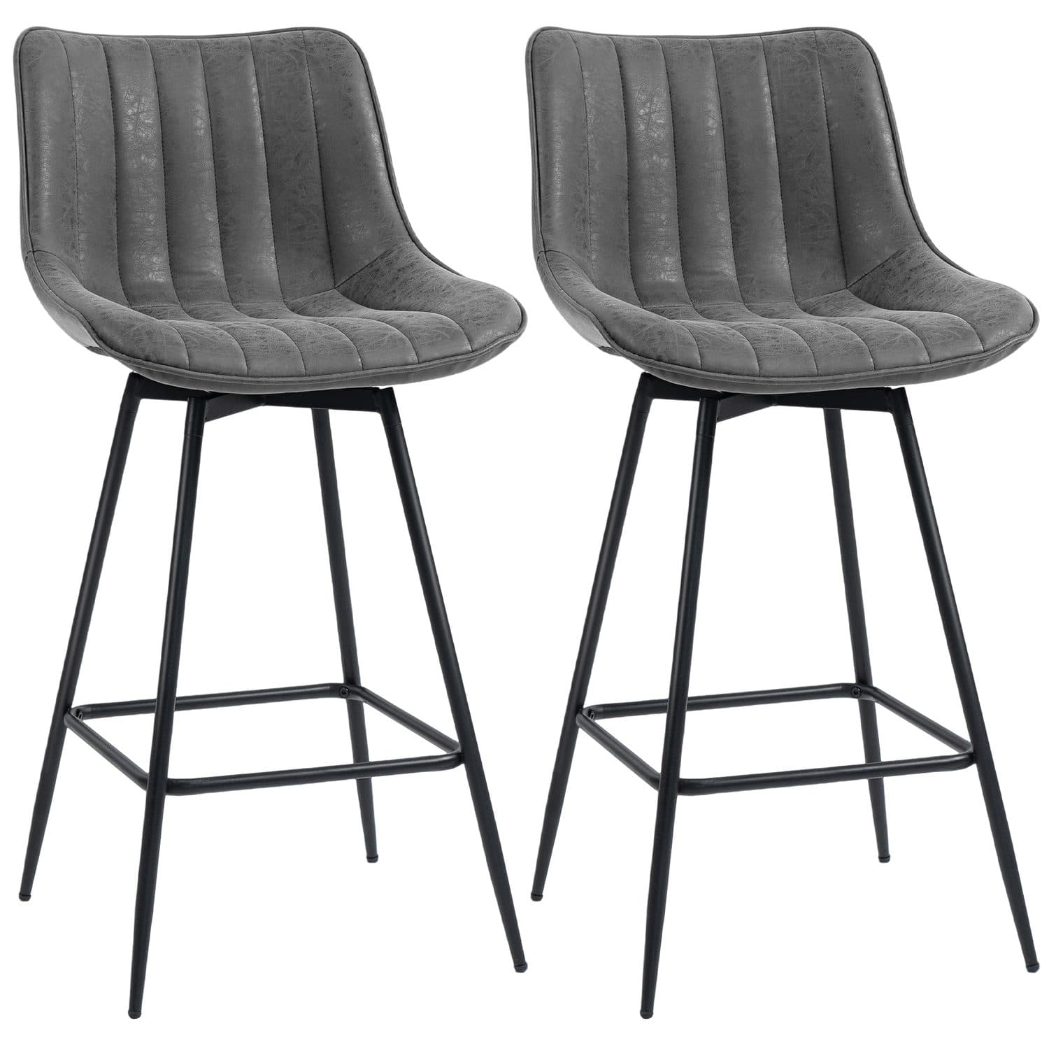 Swivel Bar Stools in Grey PU Leather — Set of Two - Grey