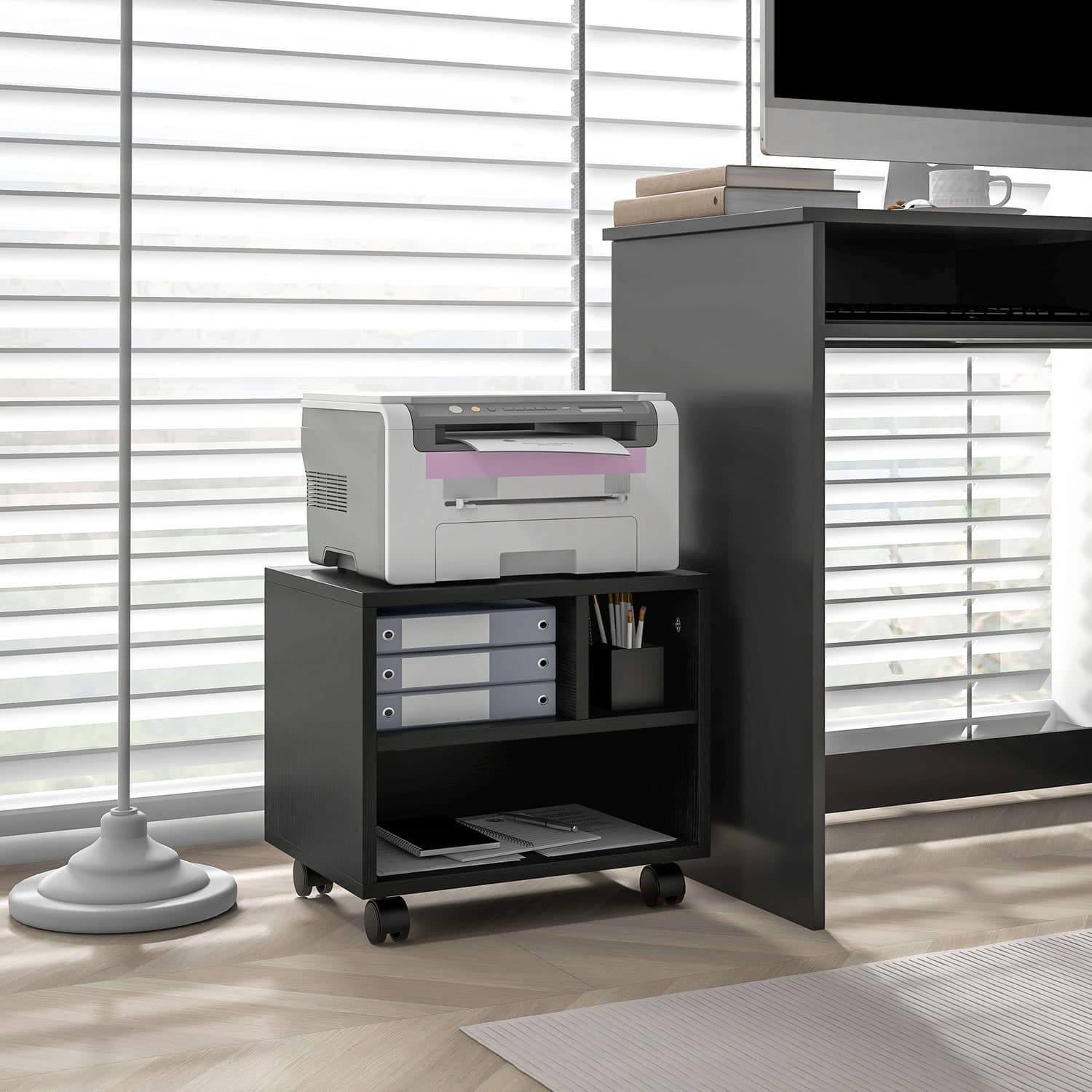 Black Printer Cabinet with Three Compartments - image 3