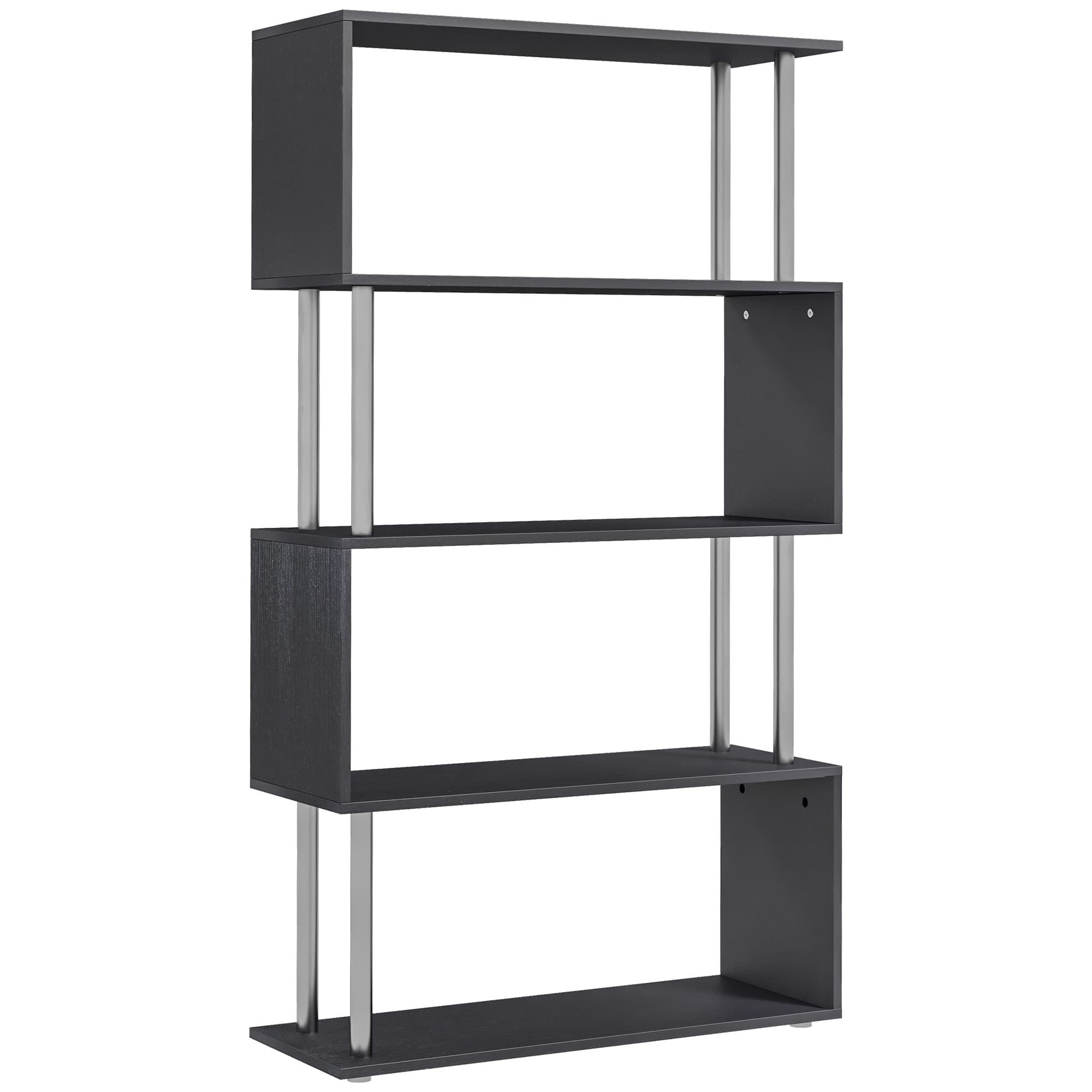 Modern 5-Tier S-Shape Bookcase - Black