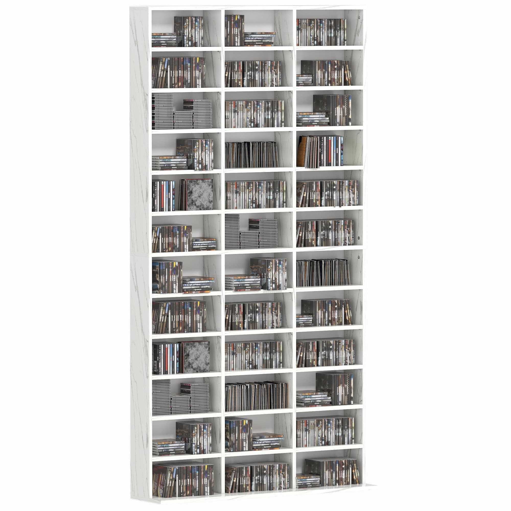 Three-Column Media Storage Unit in White Marble Effect