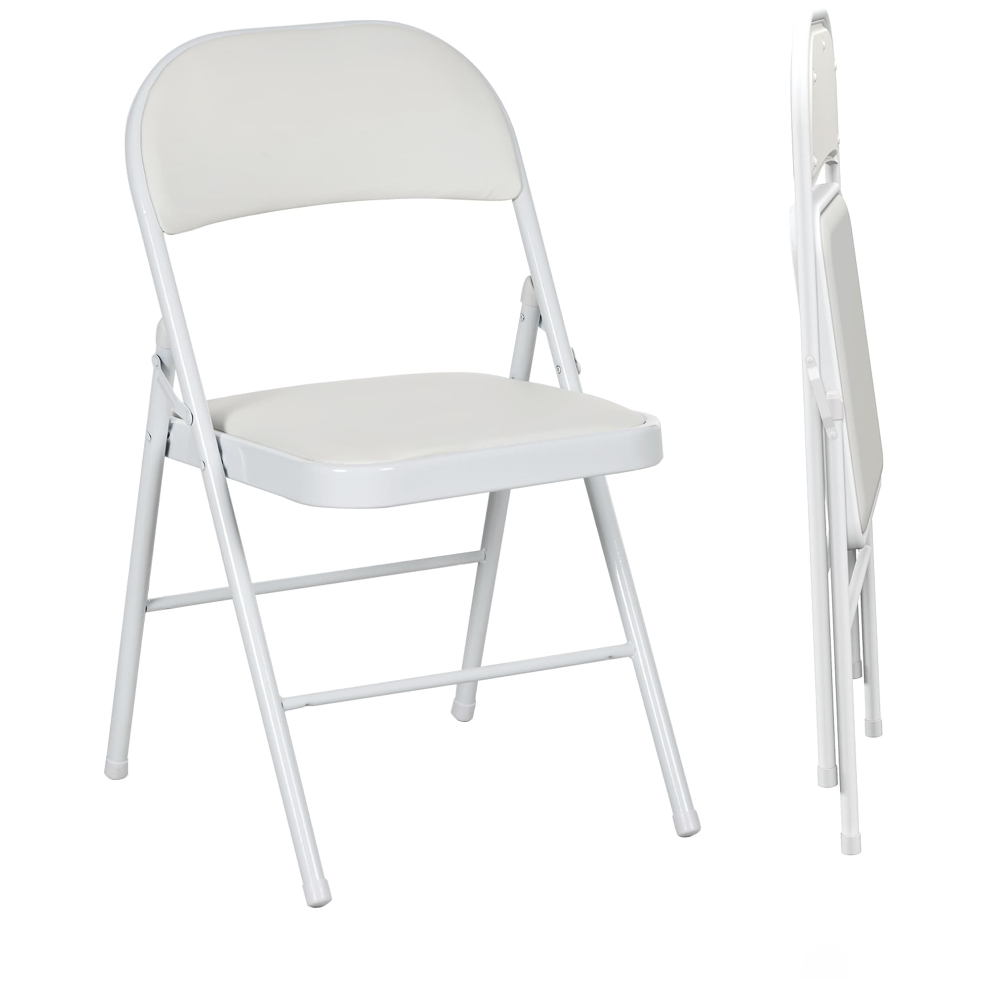 White Cushioned Folding Chairs, Set of Two - White