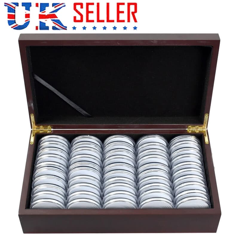 Display and Protect 50 Coins in a Wooden Collector's Case - image 2