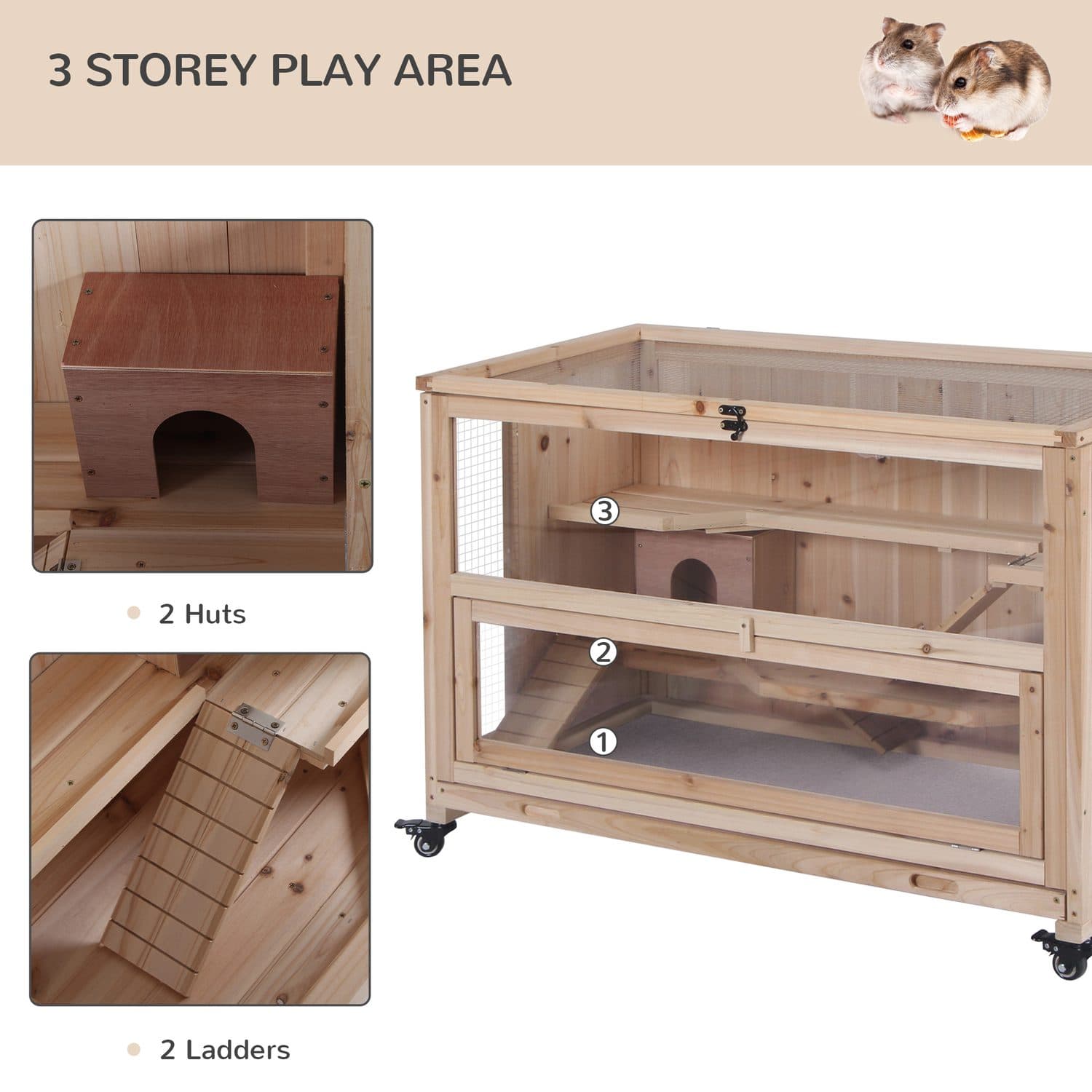 PawHut Three-Level Hamster Cage for Small Animals - image 3