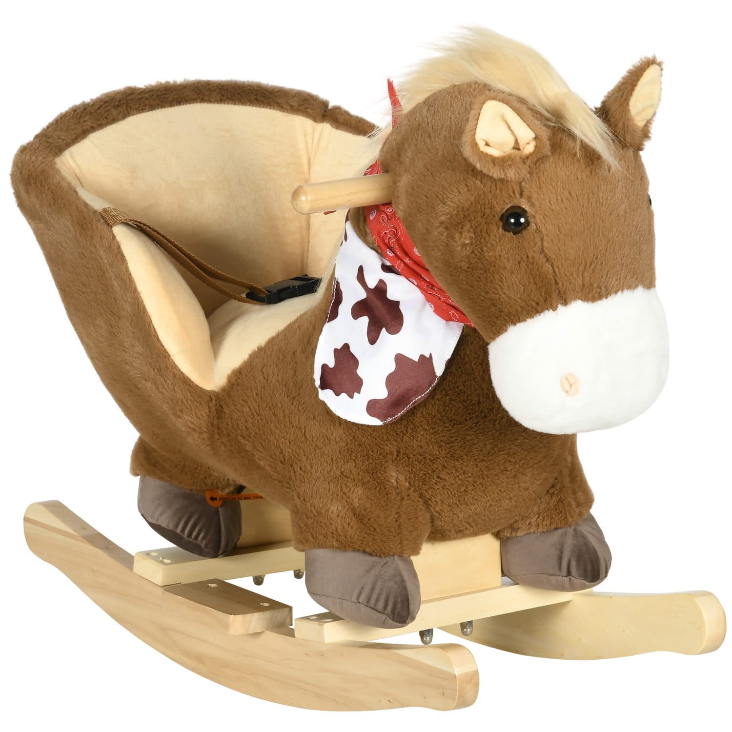 Brown Plush Rocking Horse with Harness, Foot Pedals and Sounds - Brown