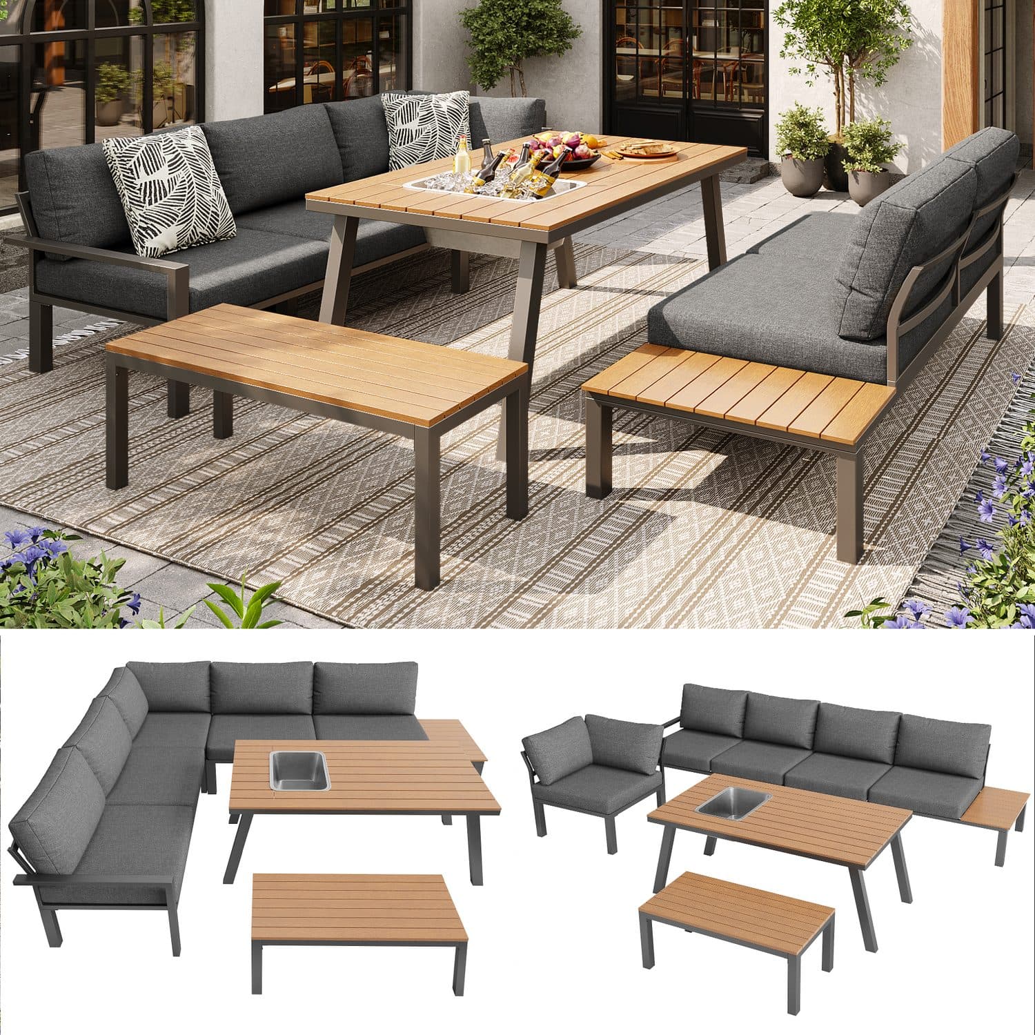 6–7 Person Garden Lounge Furniture Set with Integrated Ice Bucket - image 1