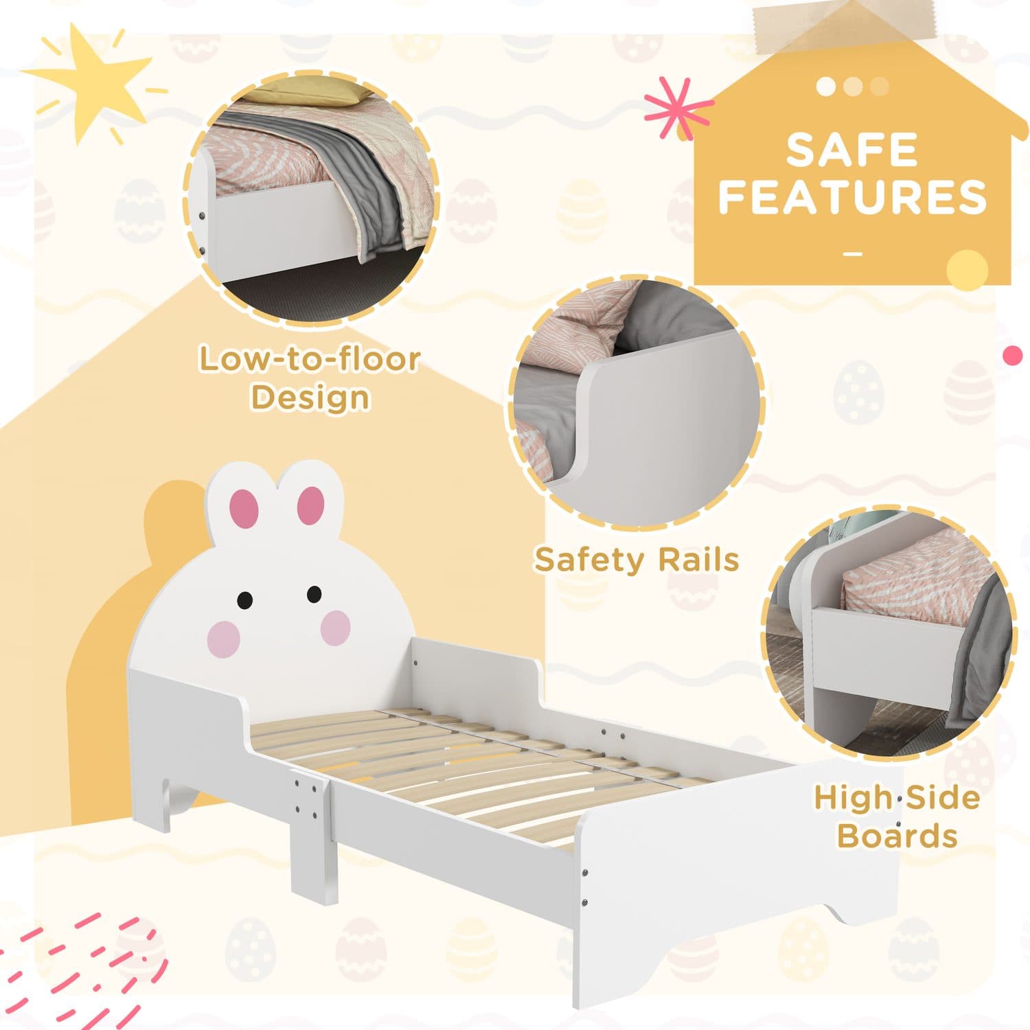 Rabbit-Design Toddler Bed with Safety Side Rails - image 3