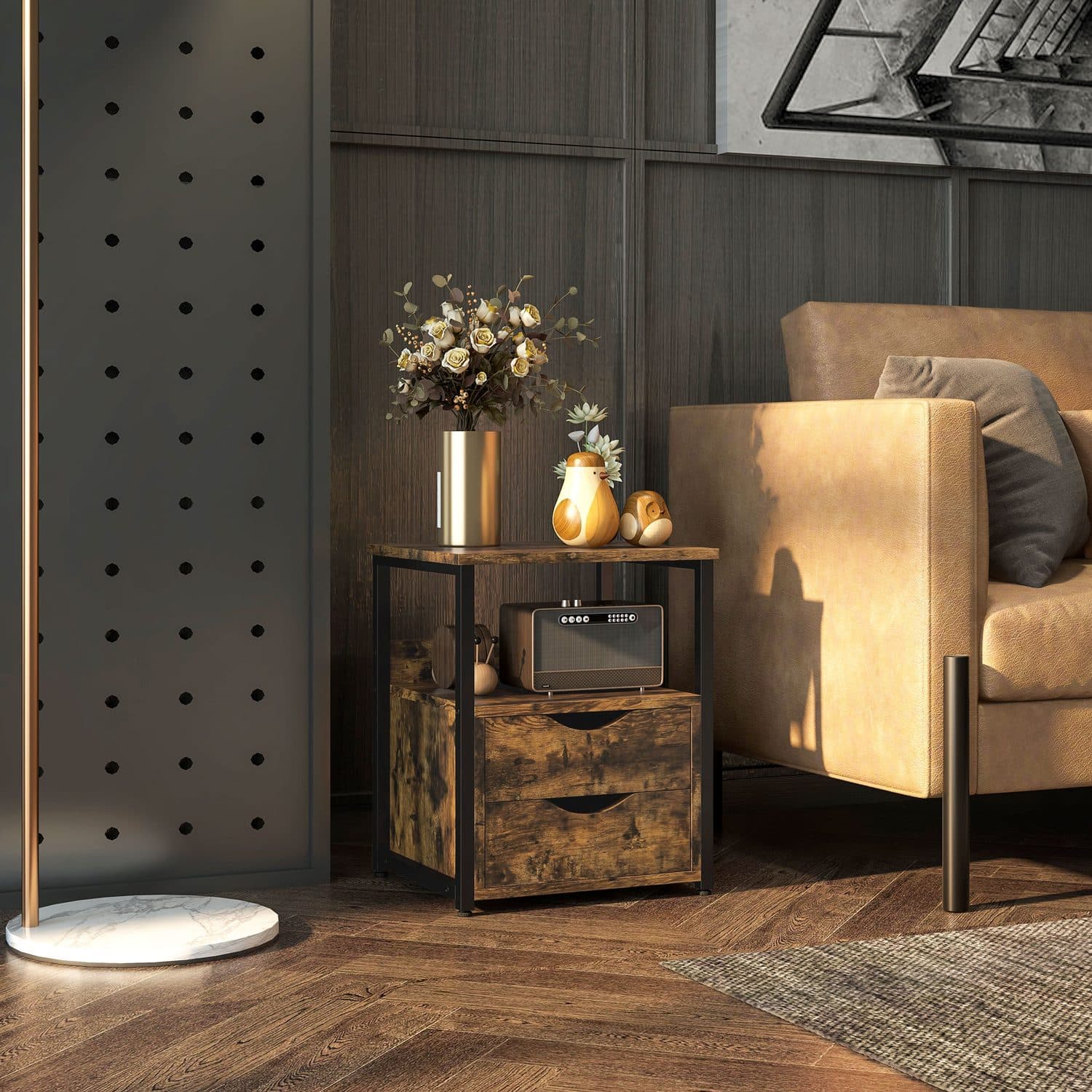 Industrial side table with drawers and open shelf - image 1