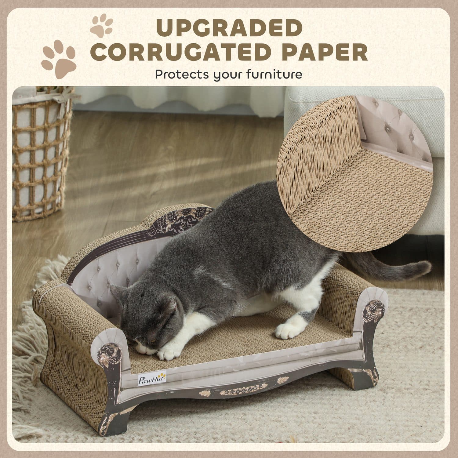 PawHut 2-in-1 Cat Scratcher Sofa Bed With Catnip - image 3