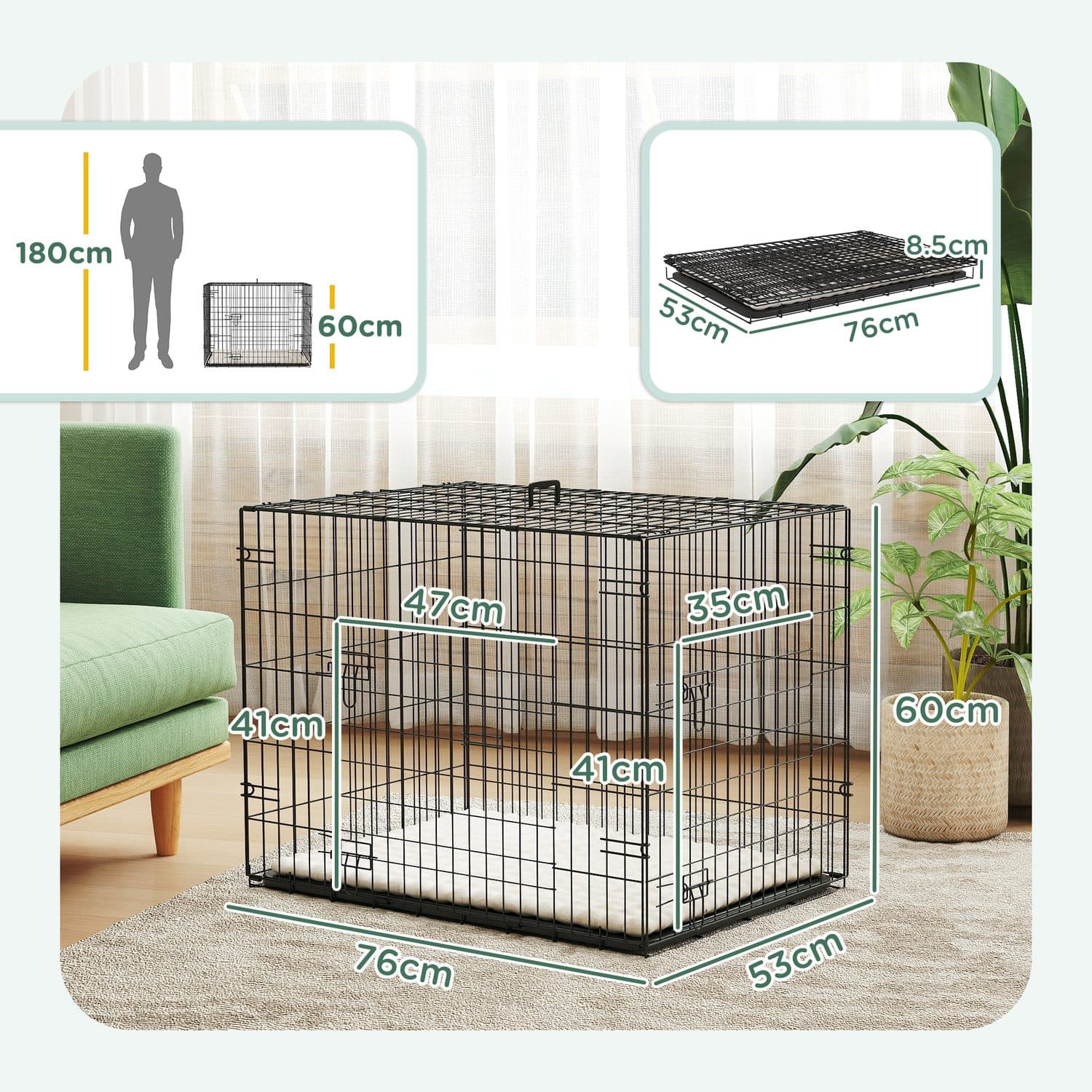 PawHut Foldable Dog Crate With Cushion for Small Dogs - image 5