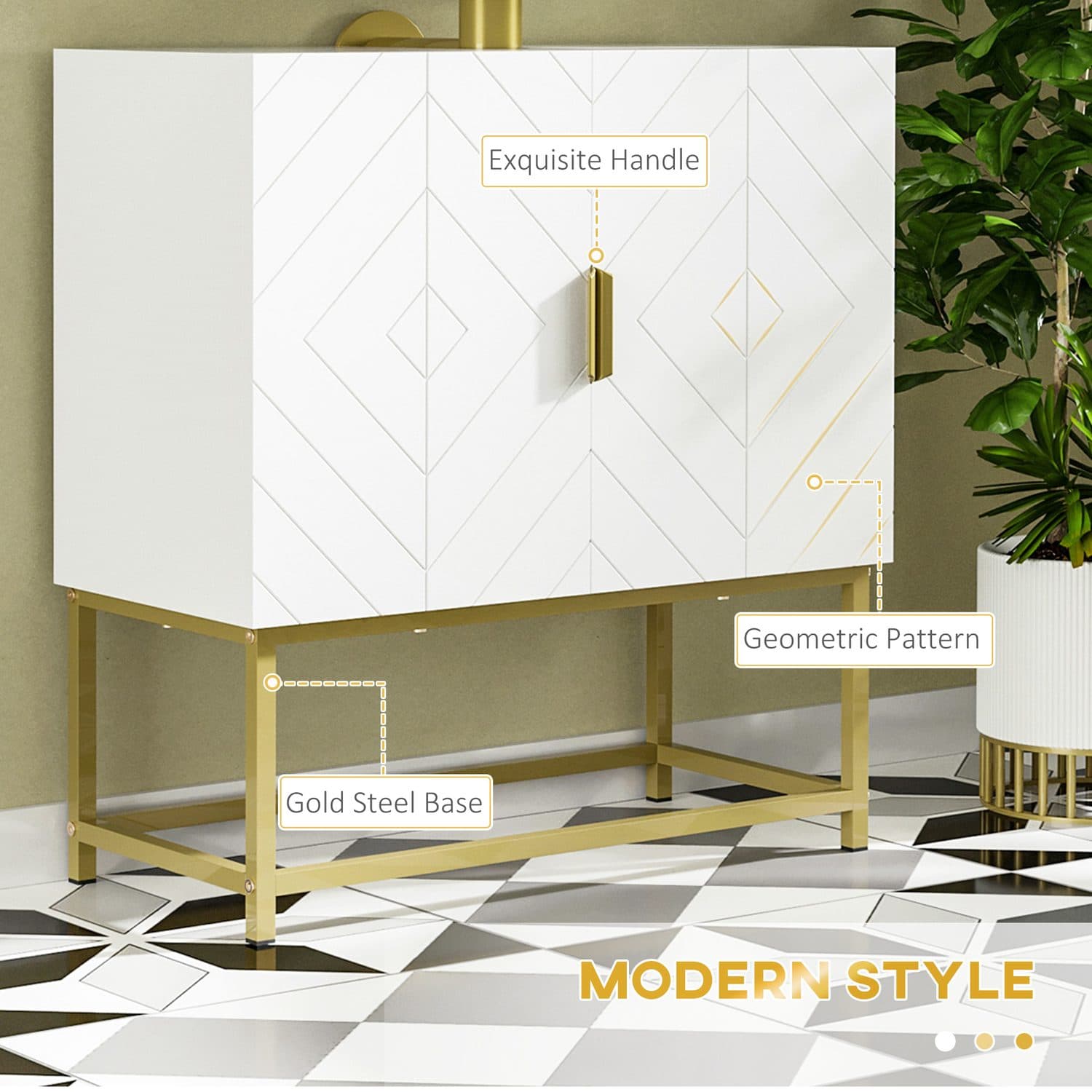 White Under Sink Cabinet with Gold Frame - image 1