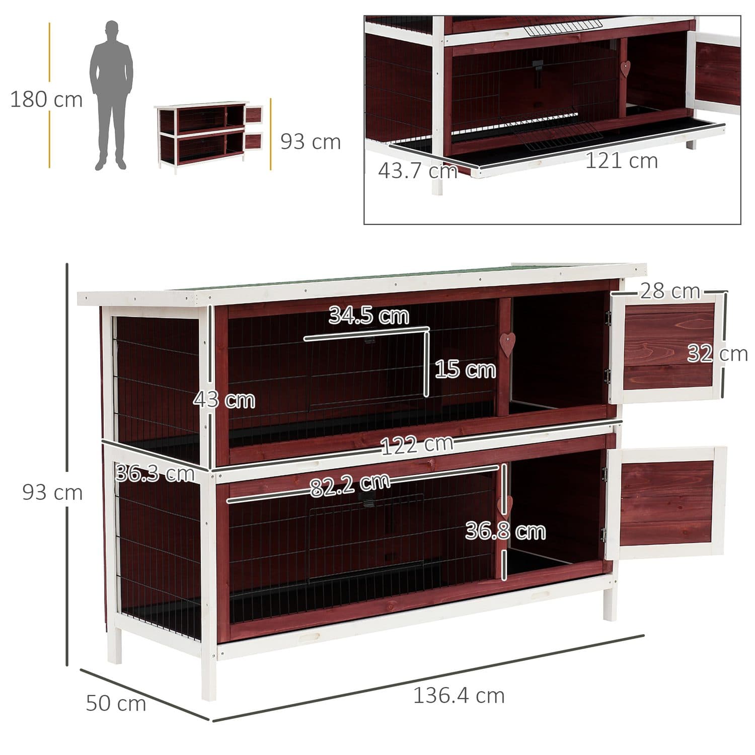 PawHut 2-Tier Outdoor Bunny Hutch with No-Leak Trays - image 2
