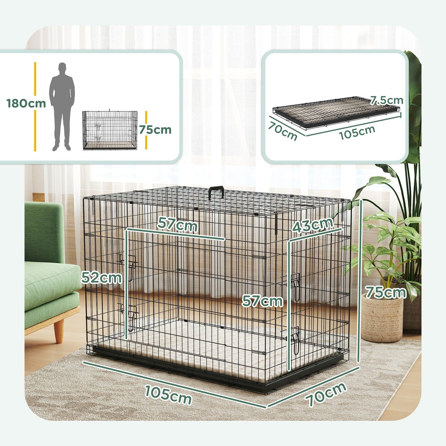 Large Two-Door Dog Crate with Soft Cushion - image 5