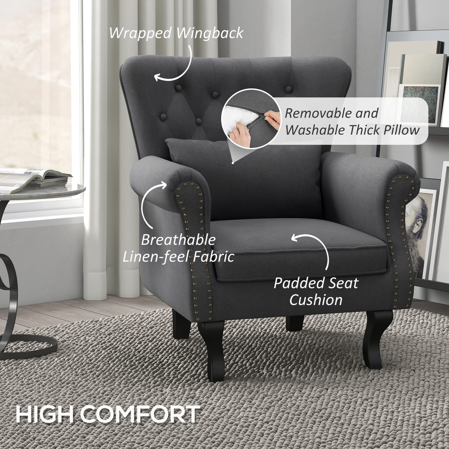 Classic Grey Chesterfield Chair - image 2