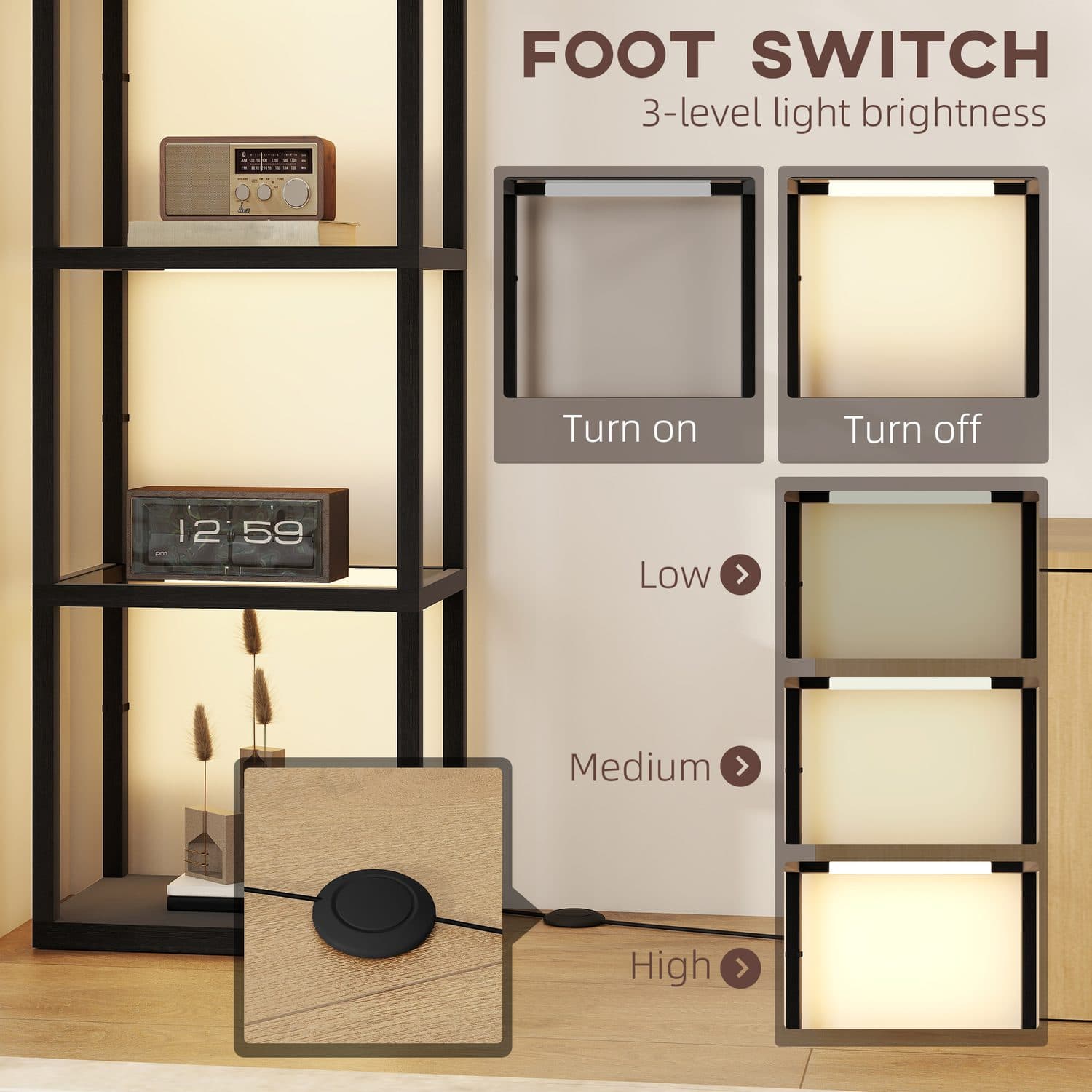 Black 4-Shelf LED Floor Lamp - image 5