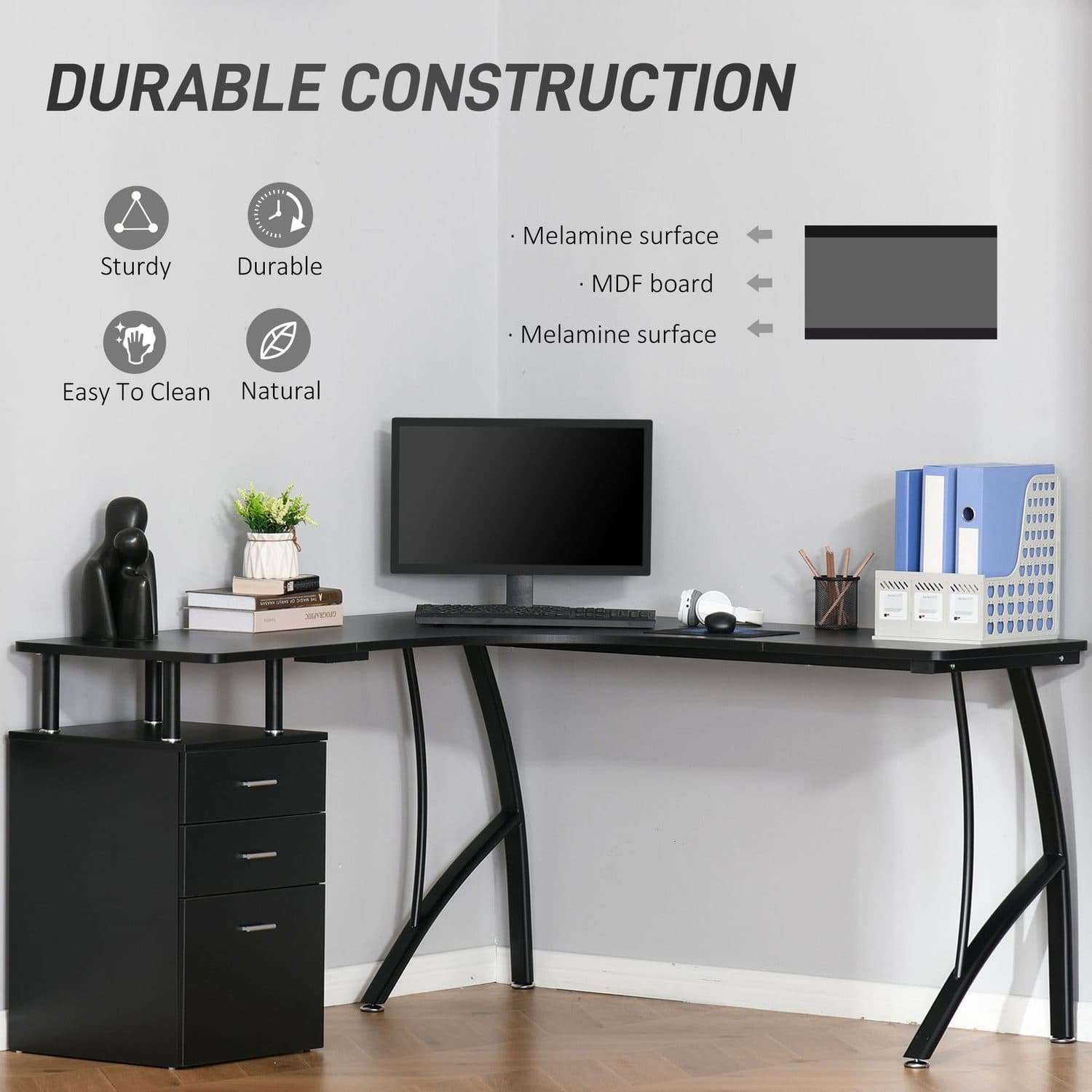 Black L-Shaped Corner Desk - image 1