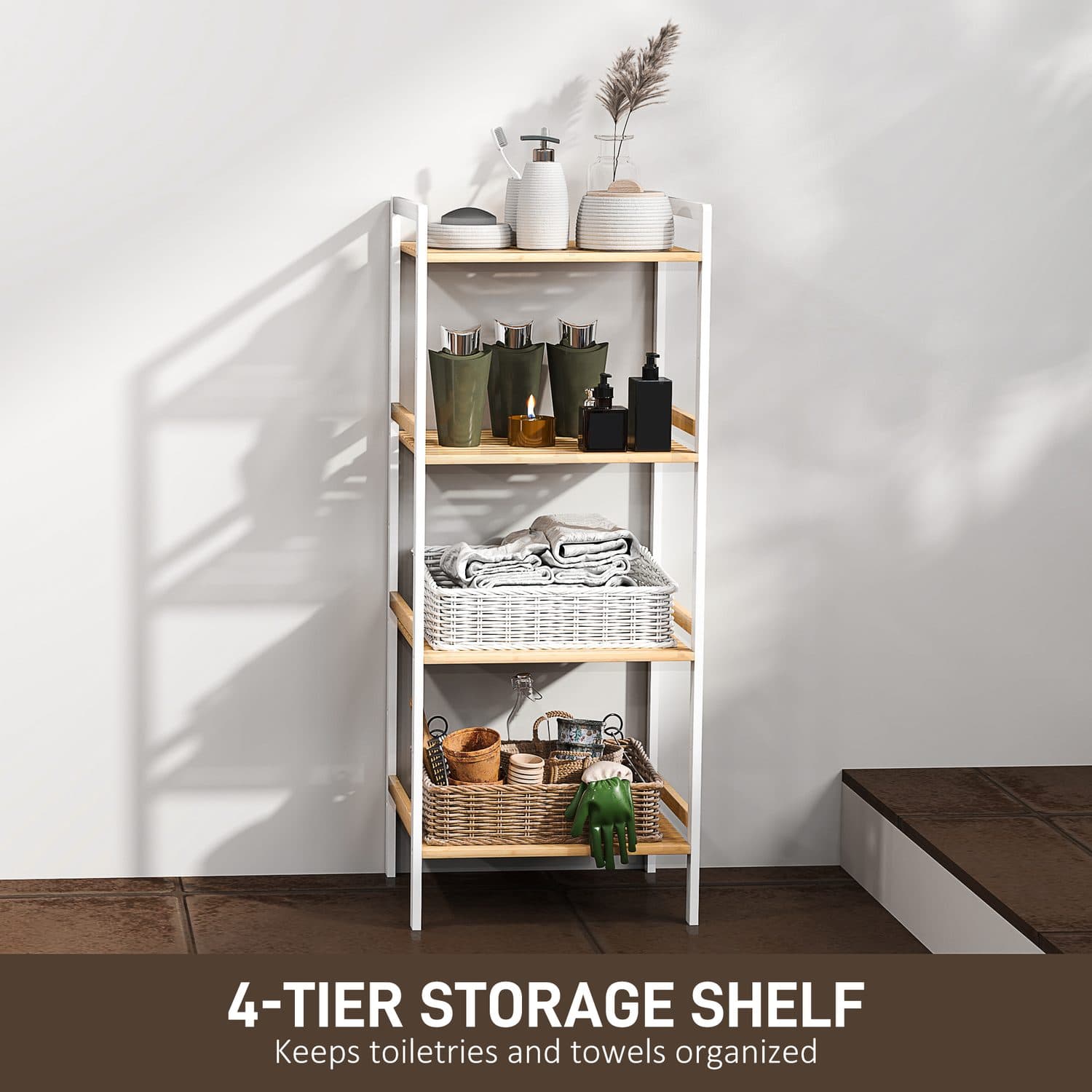 Four-tier bamboo shelf for flexible bathroom storage - image 1