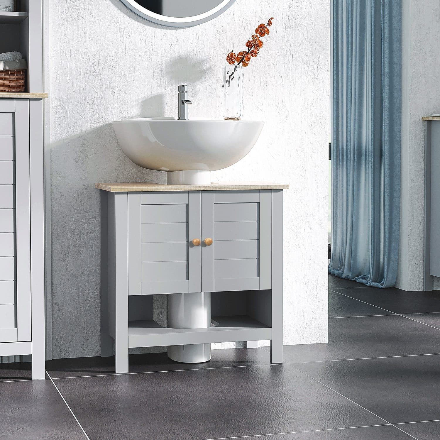 Grey Under-Sink Bathroom Cabinet with Adjustable Shelf - image 4