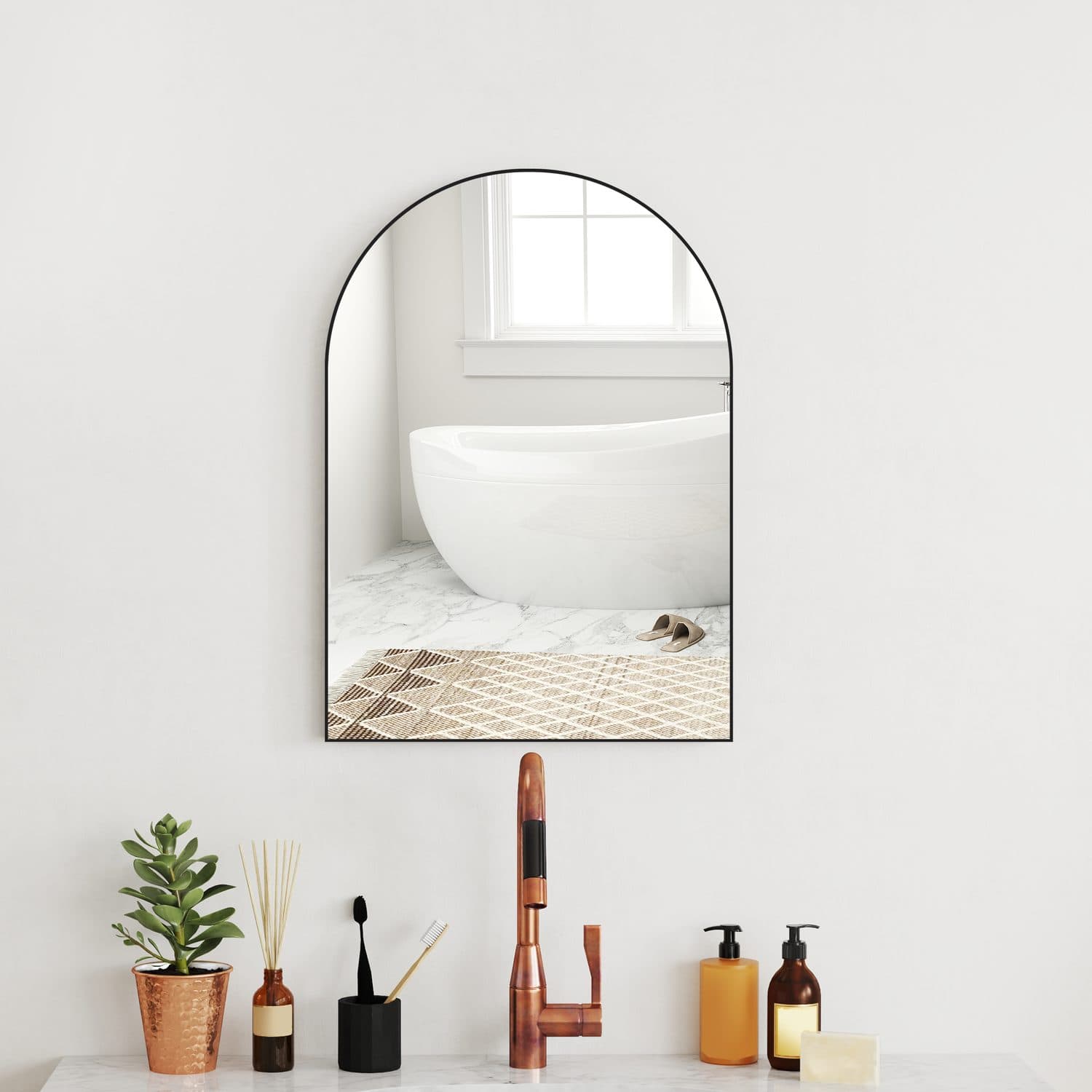 Arched Wall Mirror in Black Metal Frame, 50 x 70cm - image 4