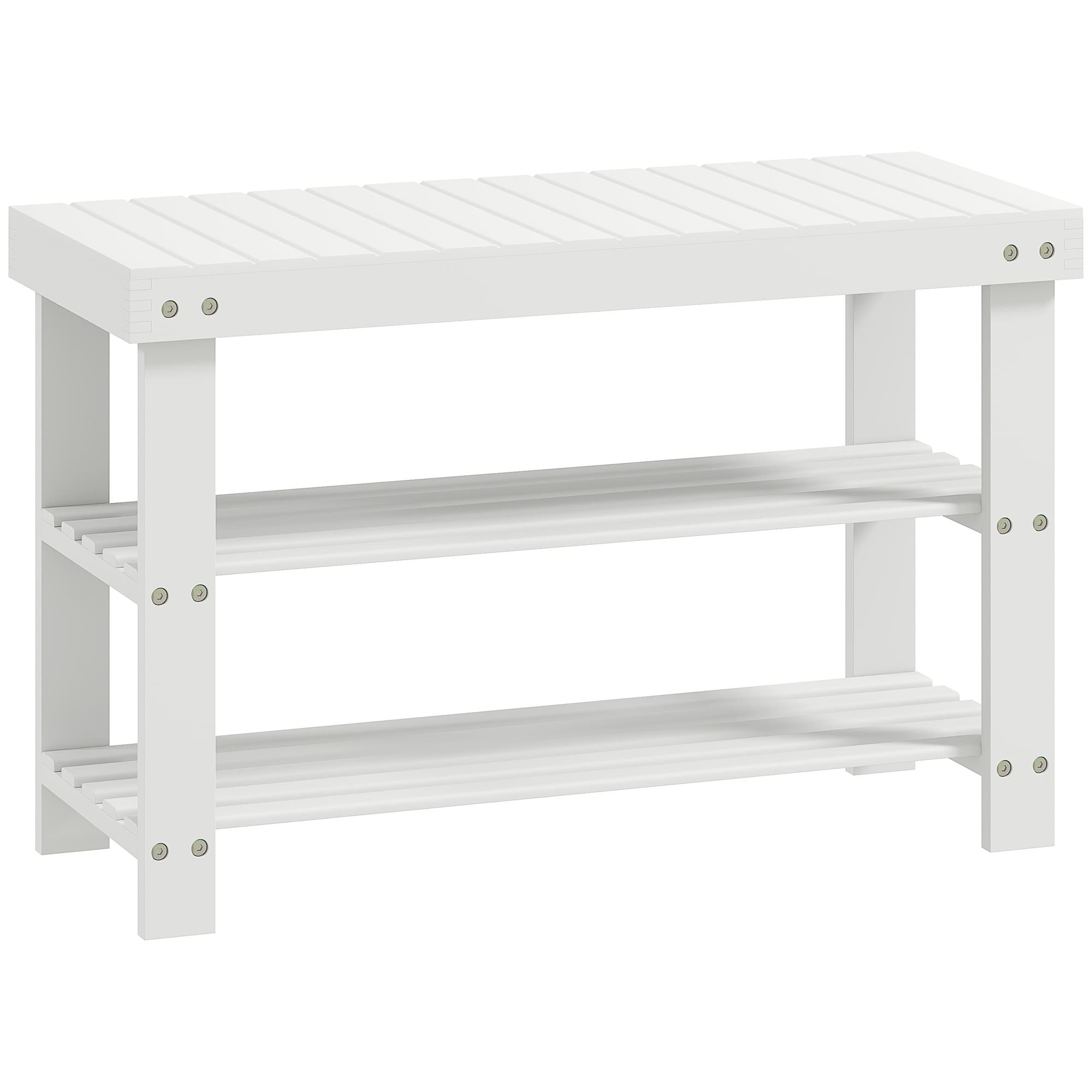 Sit, Store and Organise — White Bamboo Shoe Storage Bench - White