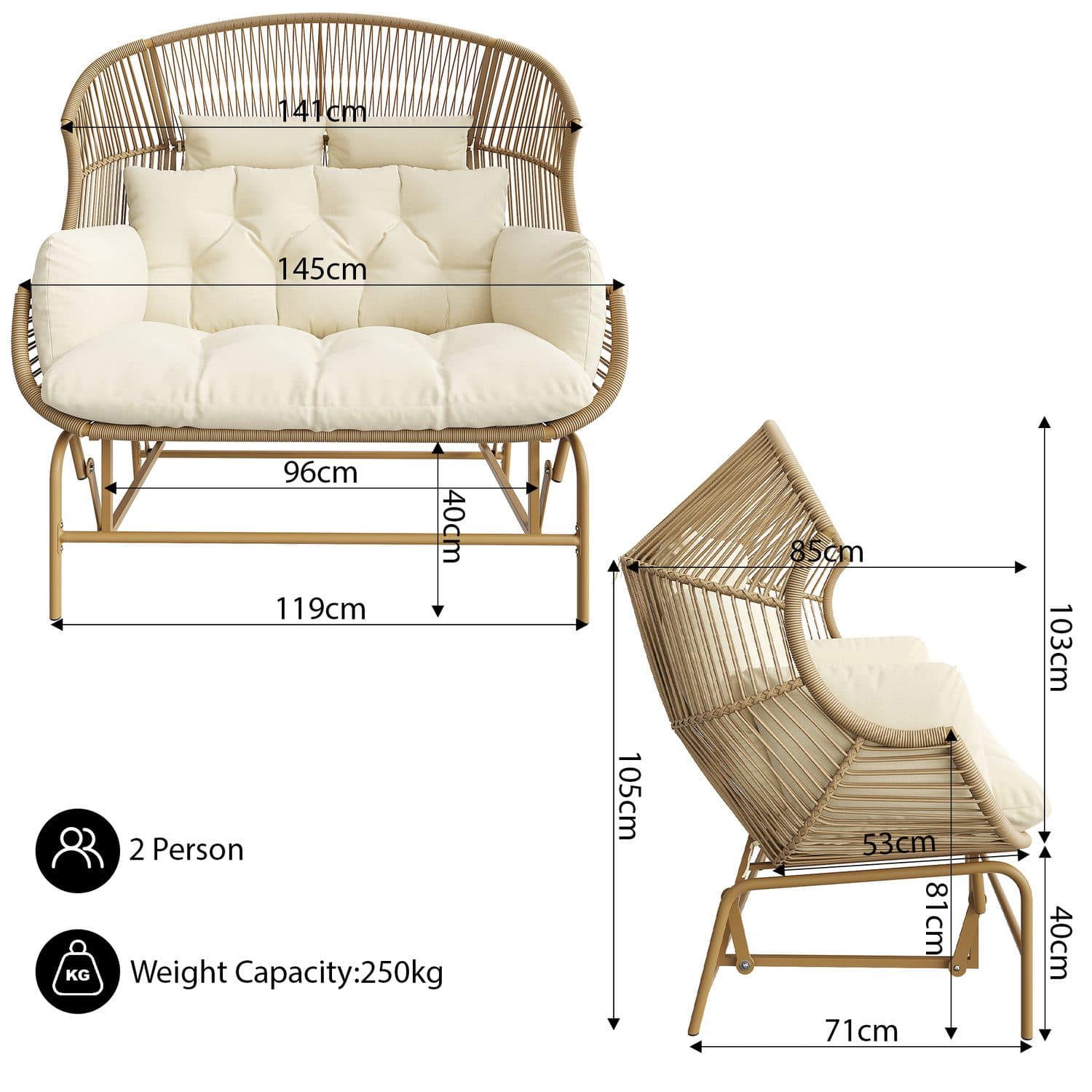 Two-Seater Outdoor Rocking Egg Chair with Plush Cushions - image 2