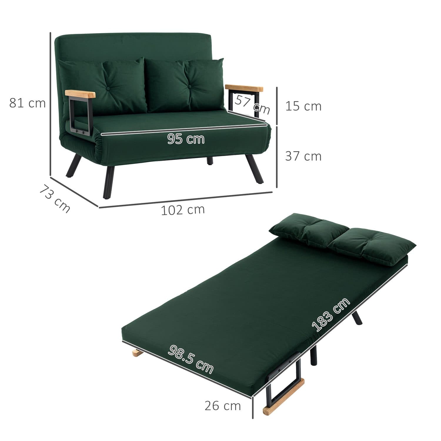 4-in-1 Green Velvet Double Sofa Bed - image 3