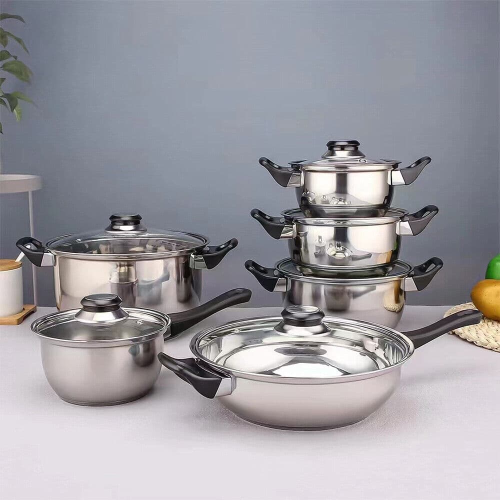 12-Piece Stainless Steel Pan Set with Reinforced Glass Lids - image 3