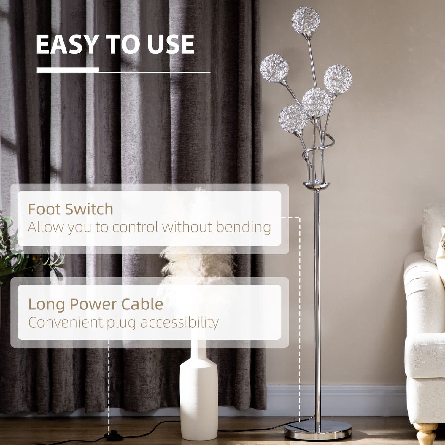 5-Light Silver Crystal Floor Lamp - image 2