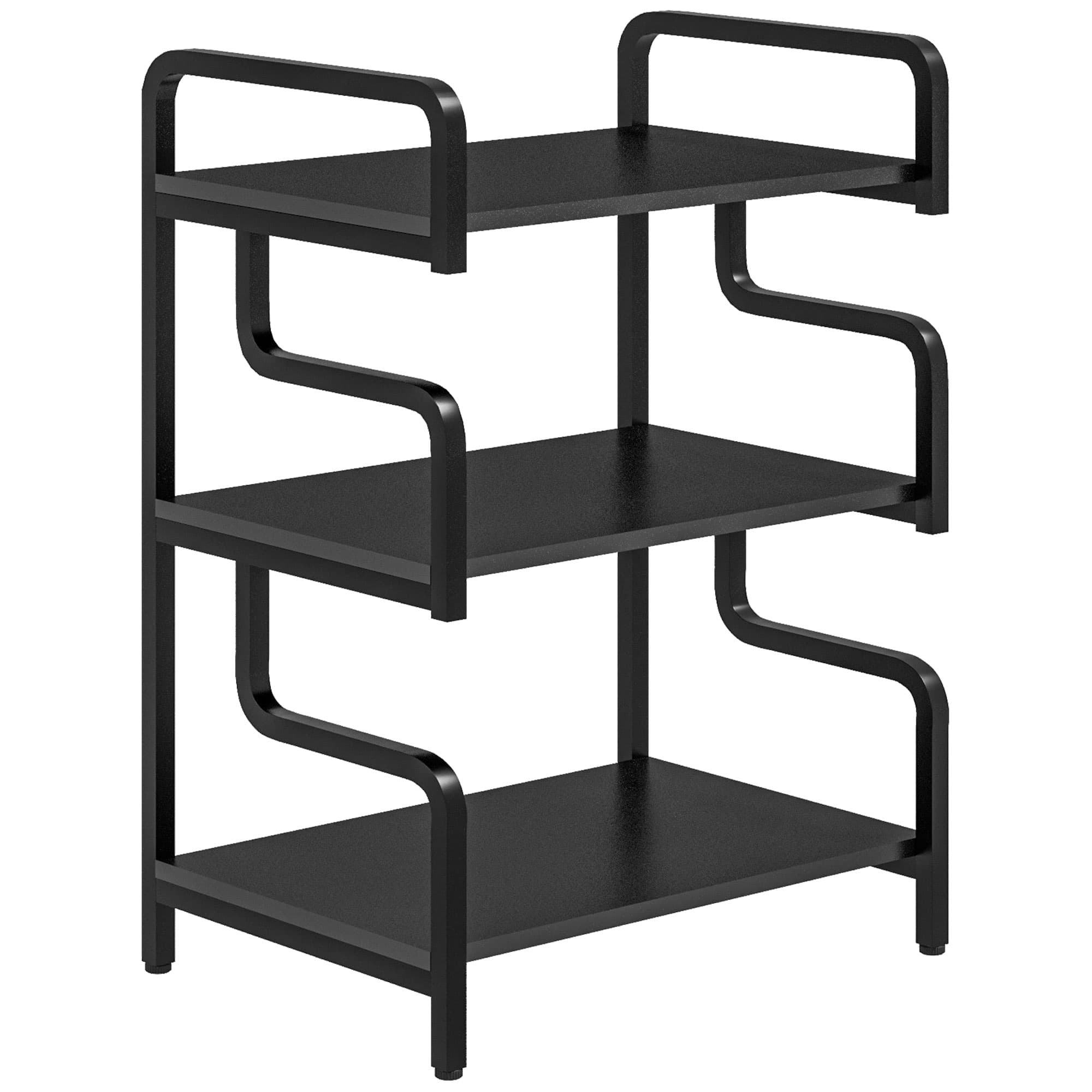 Three-Shelf Black Printer Stand with Waved Metal Frame