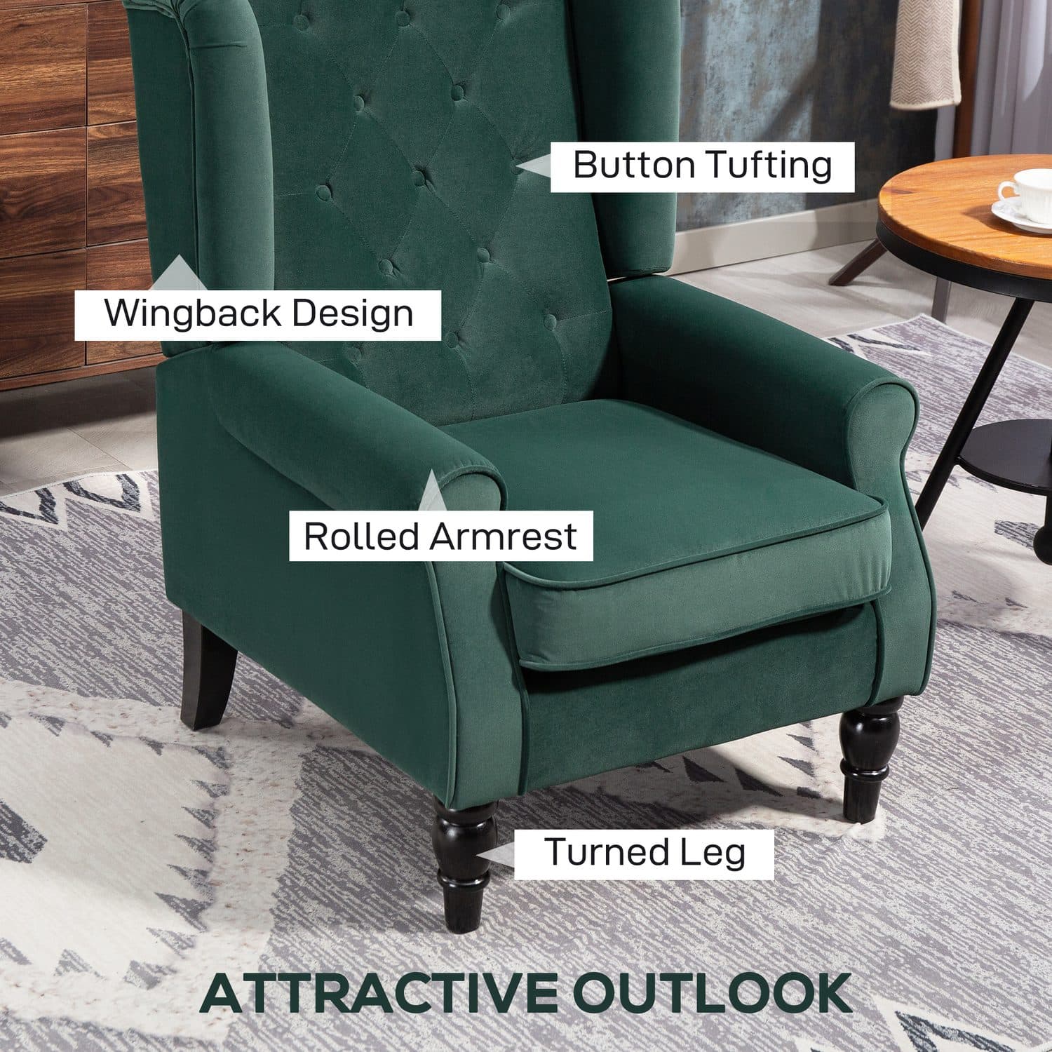 Green Velvet Wingback Chair - image 3