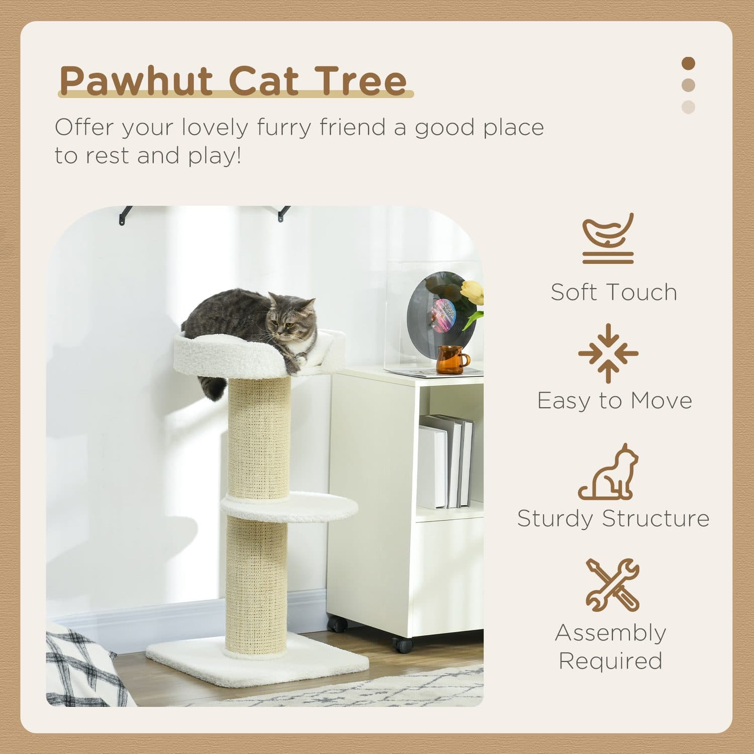 PawHut 2 Tier Sisal Cat Tree with Basket Cushion - image 2