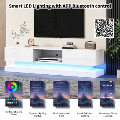 Modern TV Unit with LED Lighting, 2 Drawers & Open Shelf - image 3