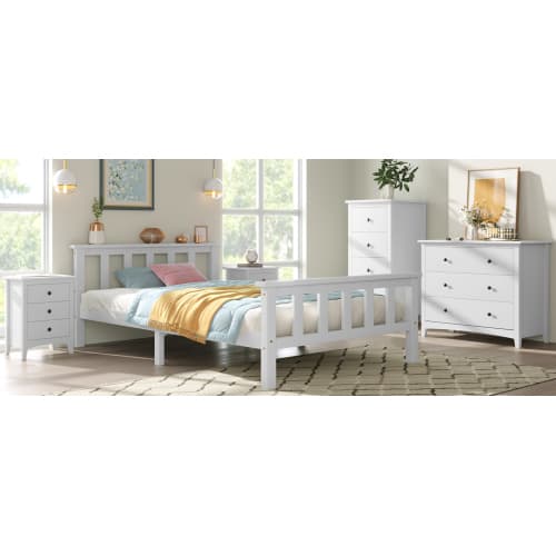 Solid Pine Wood Single Bed in Classic White - image 6