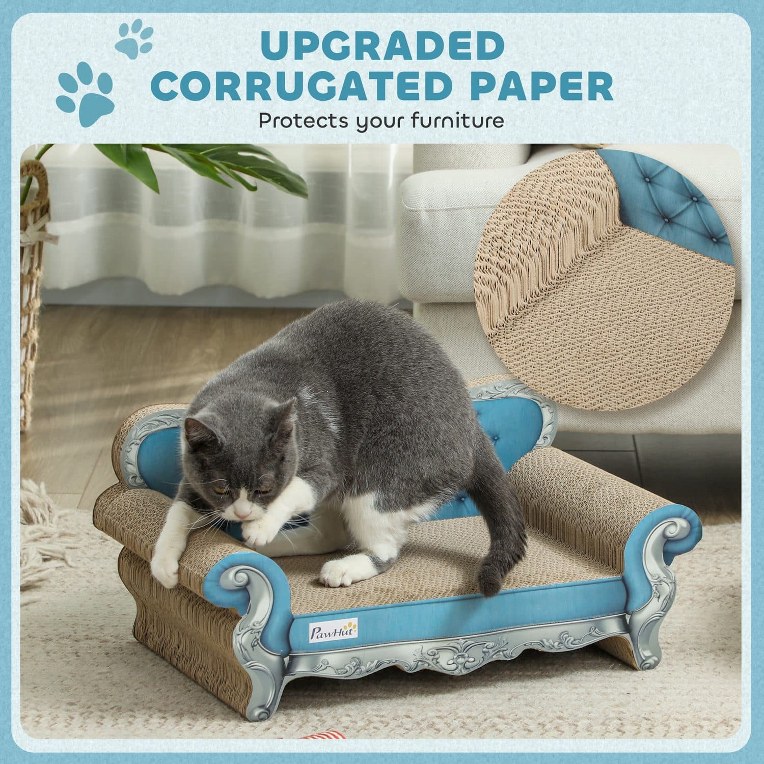 Baroque-Style Cat Sofa and Scratcher in Light Blue - image 1
