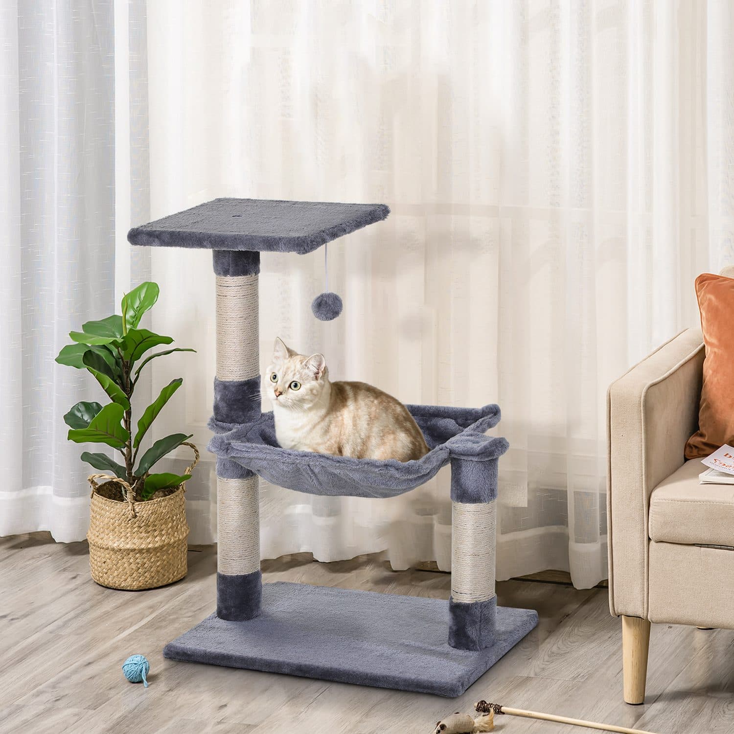 PawHut Two-Tier Cat Tree with Hammock and Sisal Posts - image 2