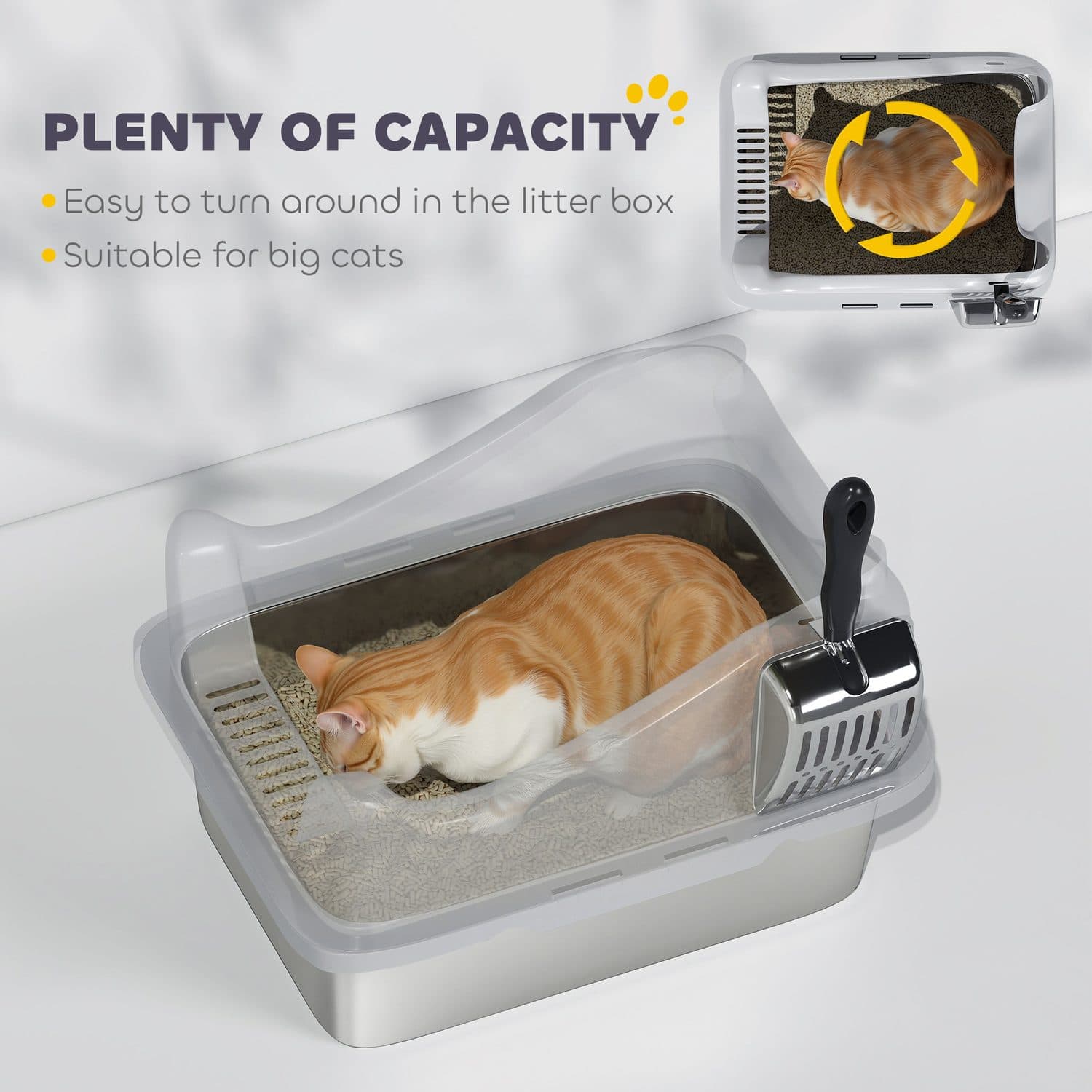 Open Cat Litter Box with Stainless Steel Base and Scoop Holder - image 5