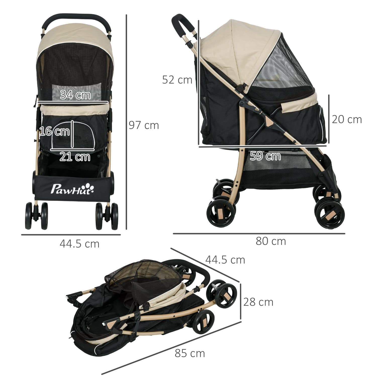 PawHut Pet Stroller with Mesh Basket and Weather Cover - image 4