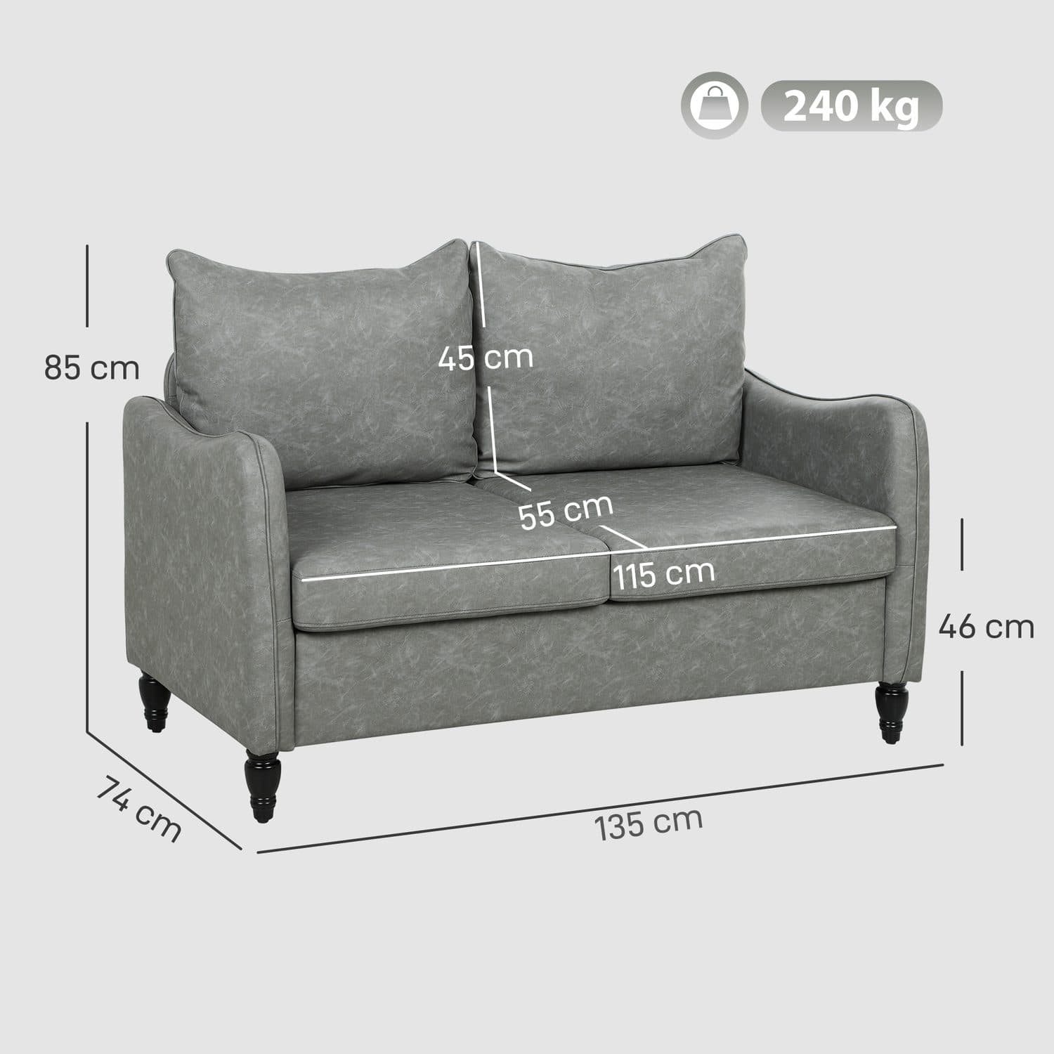 Two-Seater Sofa in Grey Marble-Effect Faux Leather - image 2