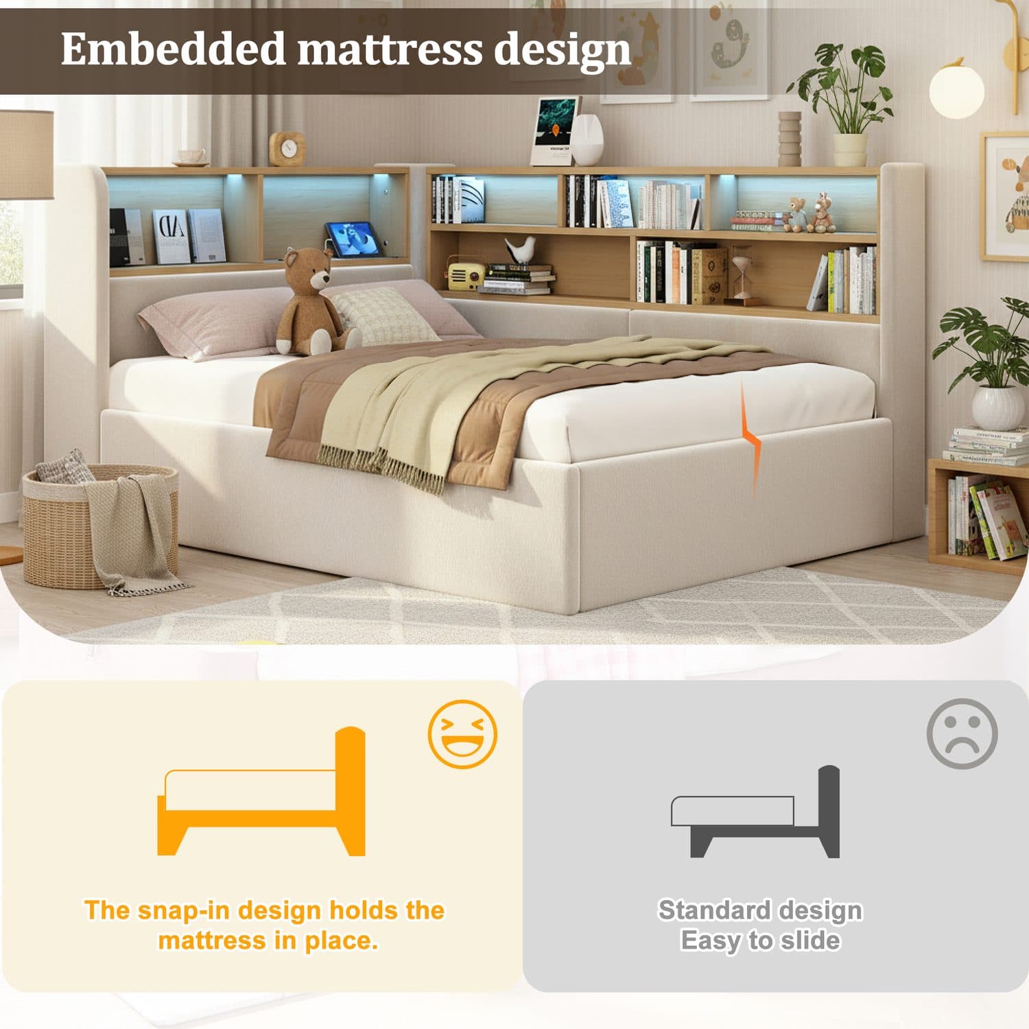 A beige single daybed built for sleep, storage and reading - image 1