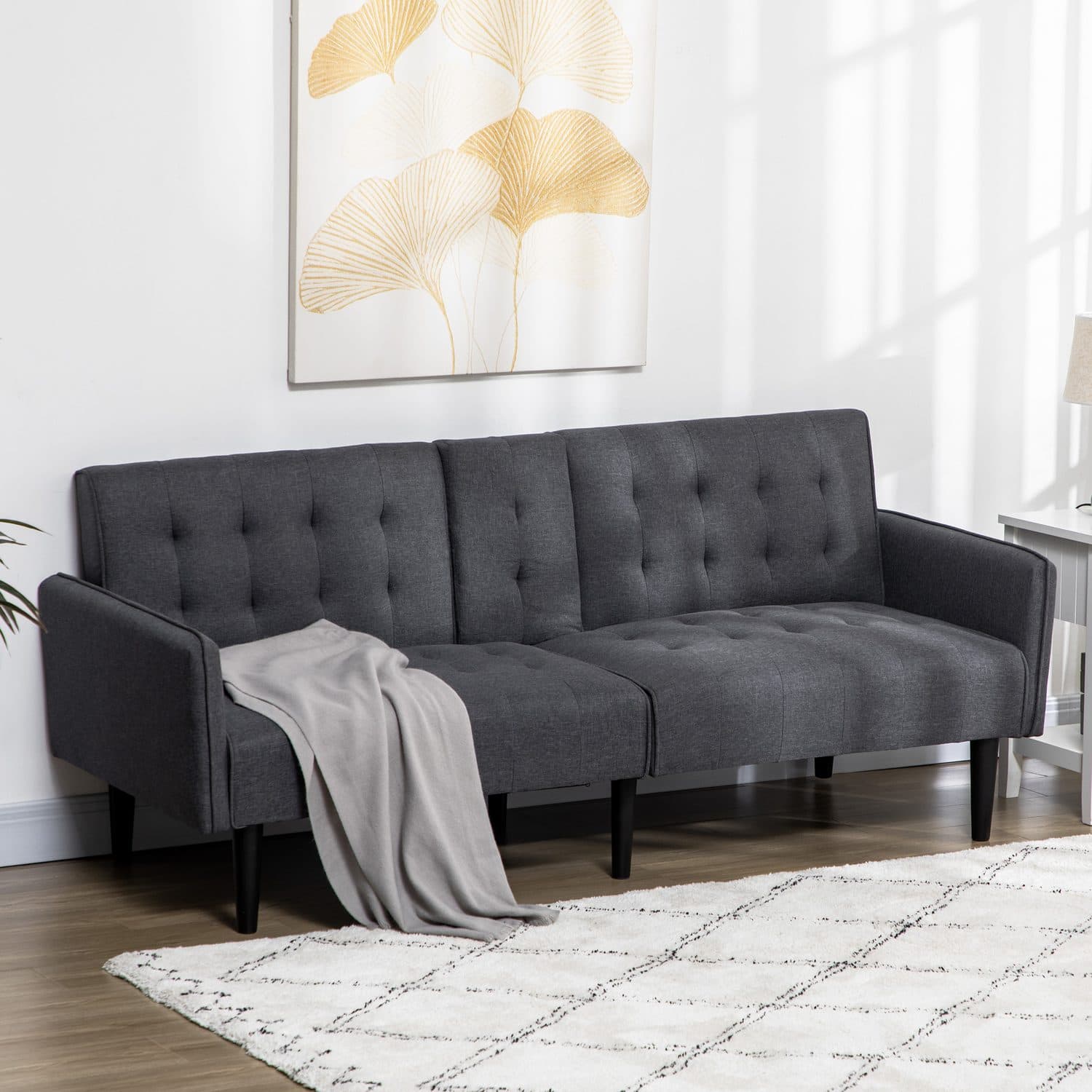 Dark Grey Three-Seater Sofa Bed with Reclining Back - image 5