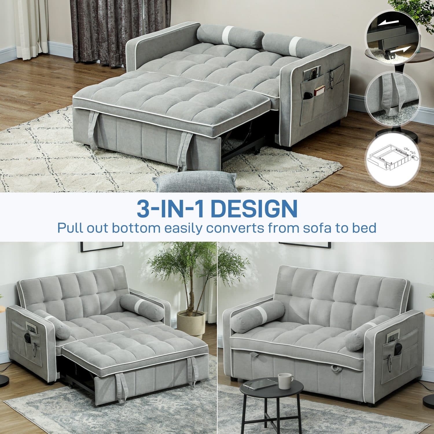 3-in-1 Light Grey Sofa Bed - image 1