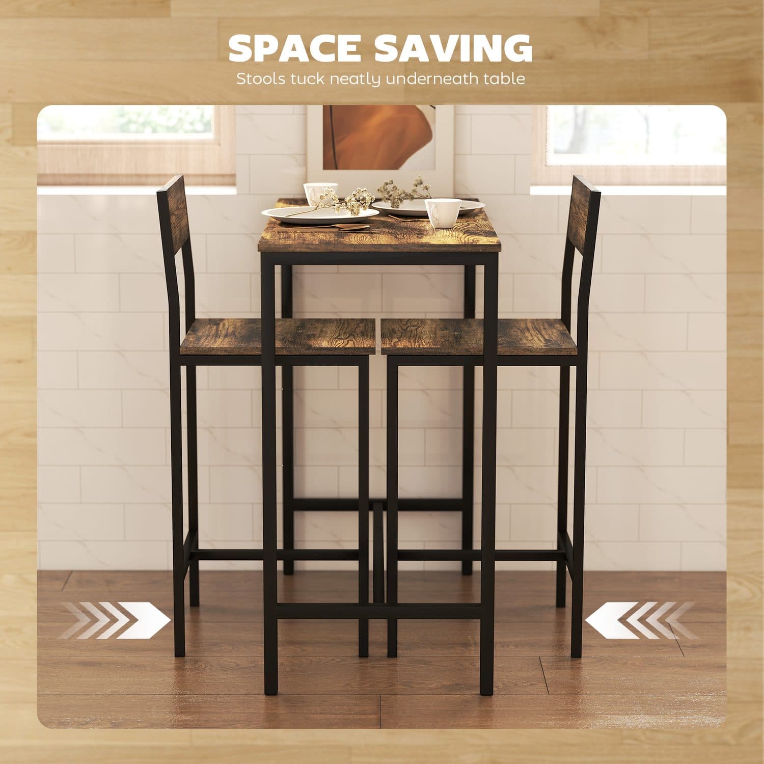 Space-Saving 3-Piece Industrial Breakfast Bar Set - image 5