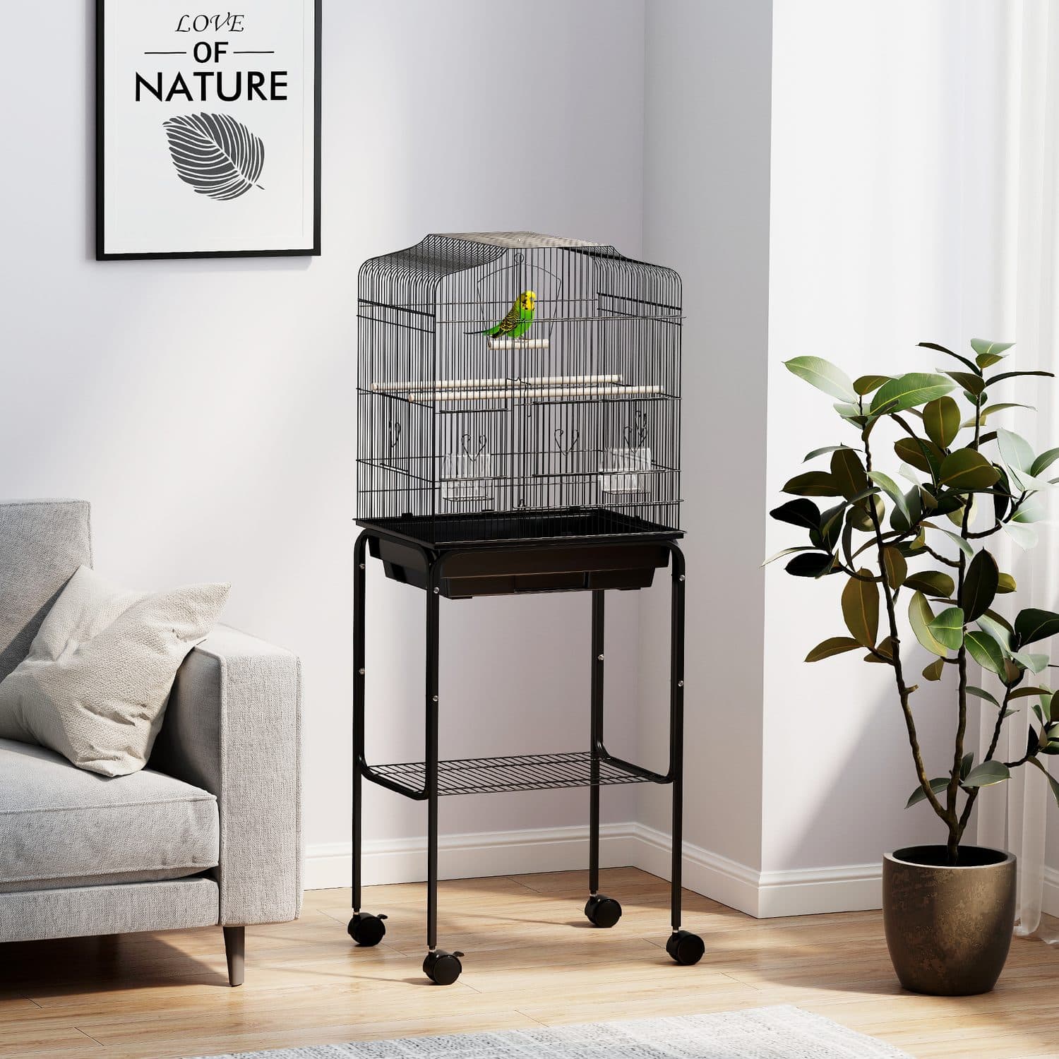 PawHut Bird Cage with Stand and Wheels - image 2