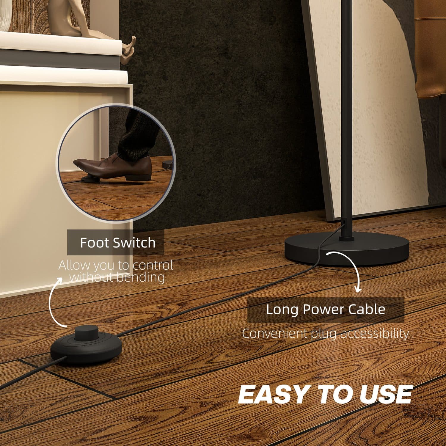 Black Standing Floor Lamp with Double-Layer Drum Shade - image 4