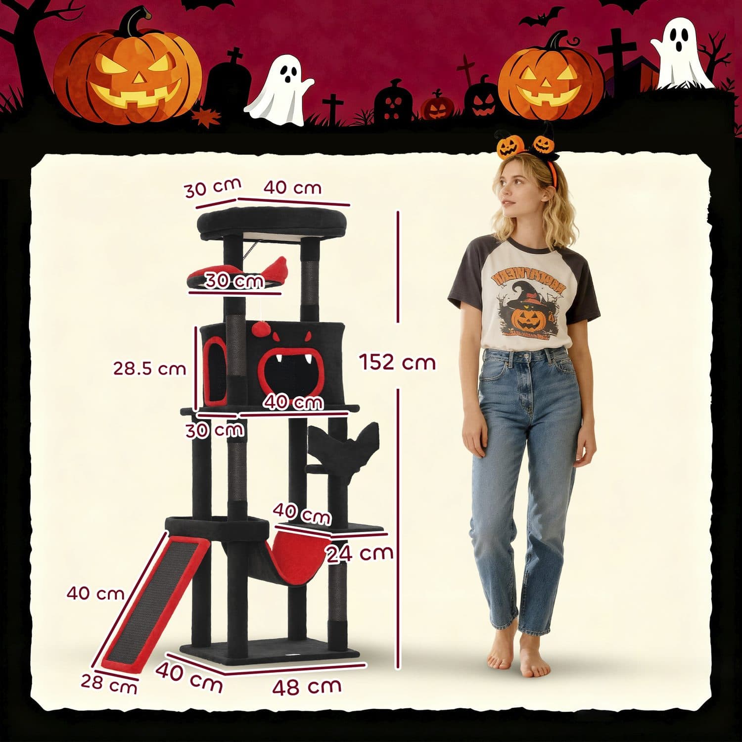 152cm Gothic Cat Tree with Coffin Bed - image 1