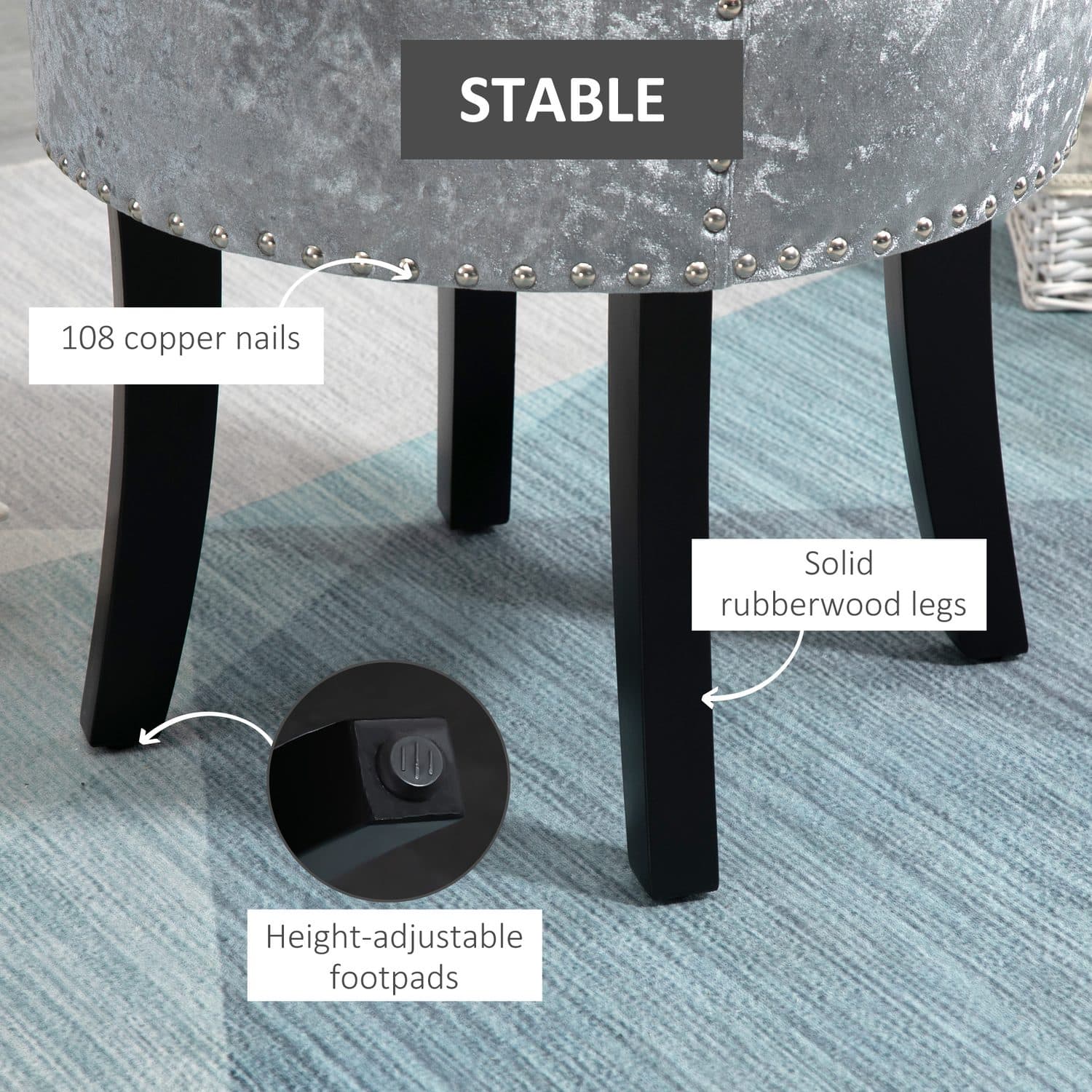 Grey Velvet Stool - image 3