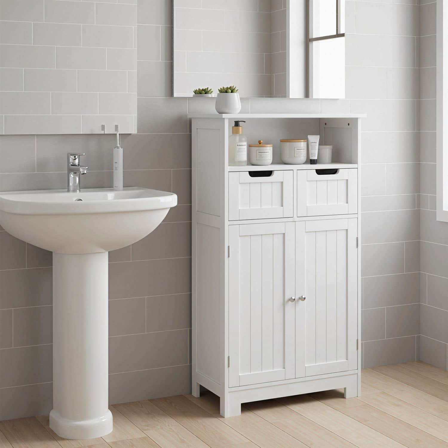 White Freestanding Bathroom Storage Cabinet - image 3