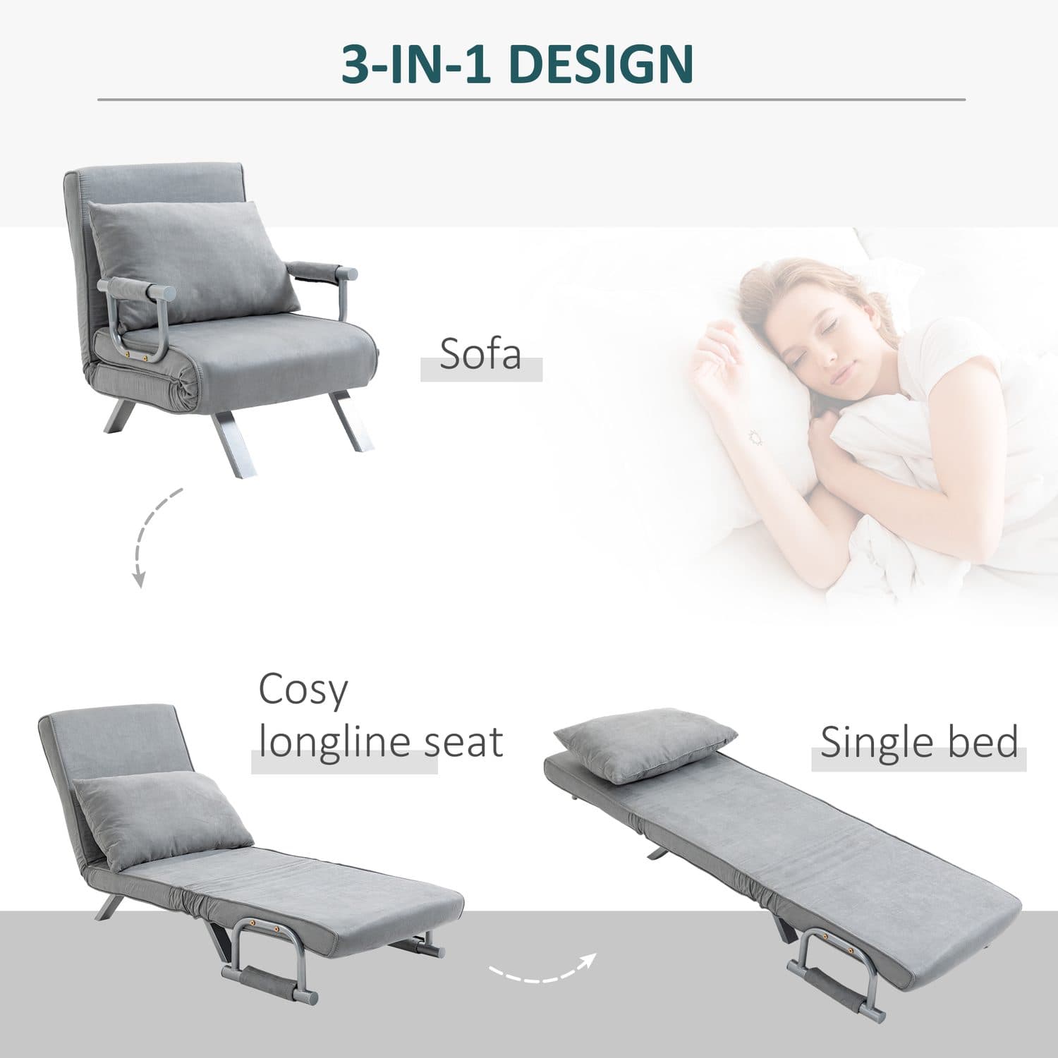 Grey Suedette Convertible Futon Chair - image 5